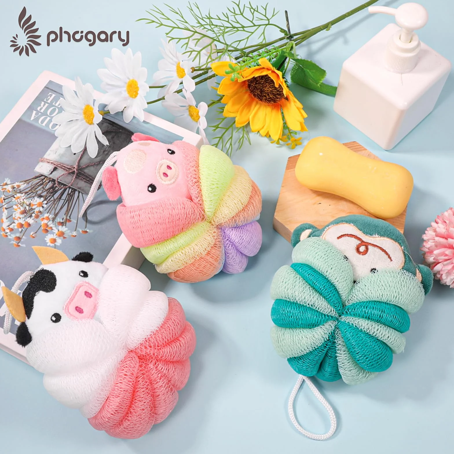 PHOGARY Esponja Baño Niños Encantadoras Esponjas Cuerpo Pouf Ducha Forma Animal Exfoliante Corporal