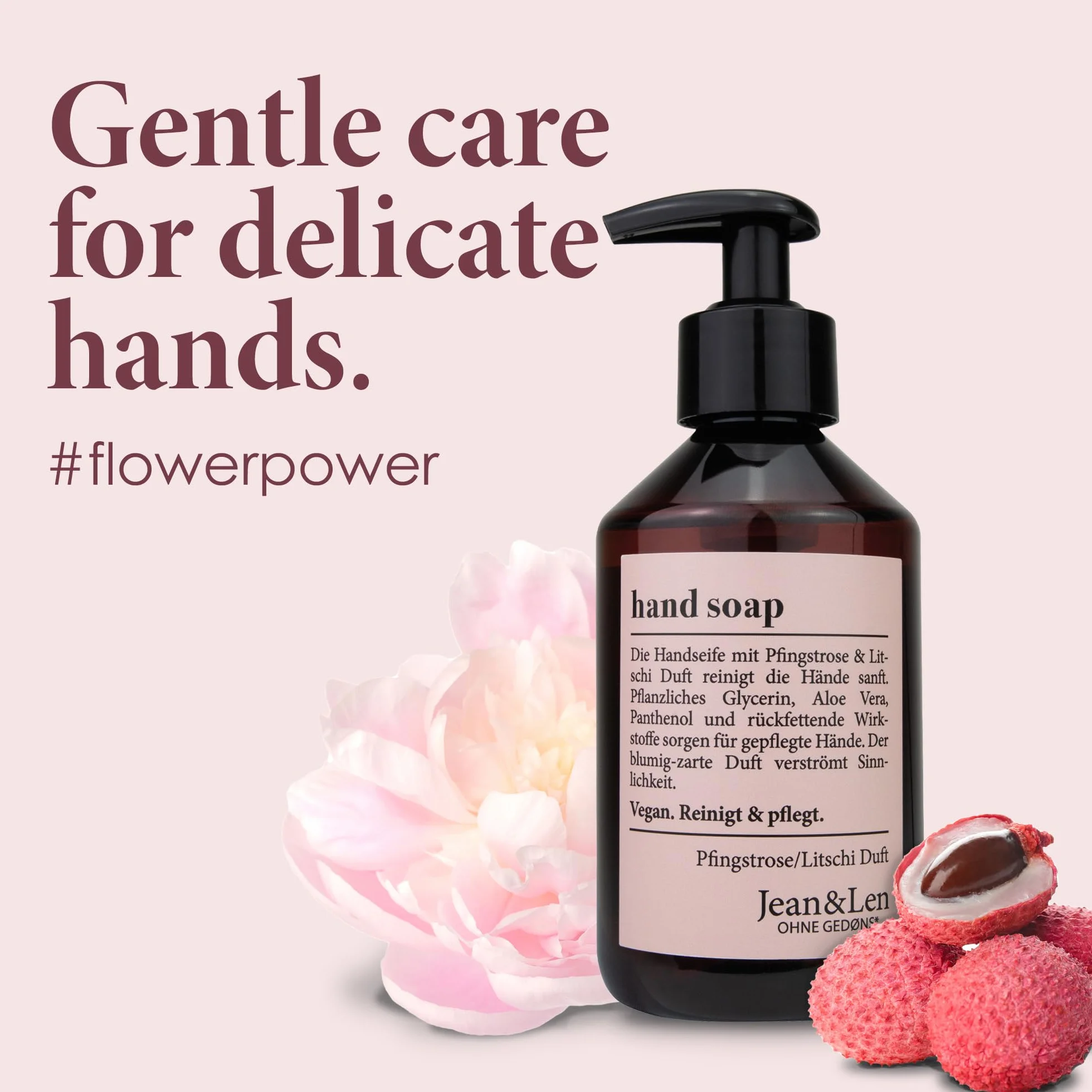 Jean & Len Jabón de manos Peony & Lychee 250 ml líquido vegano sin parabenos