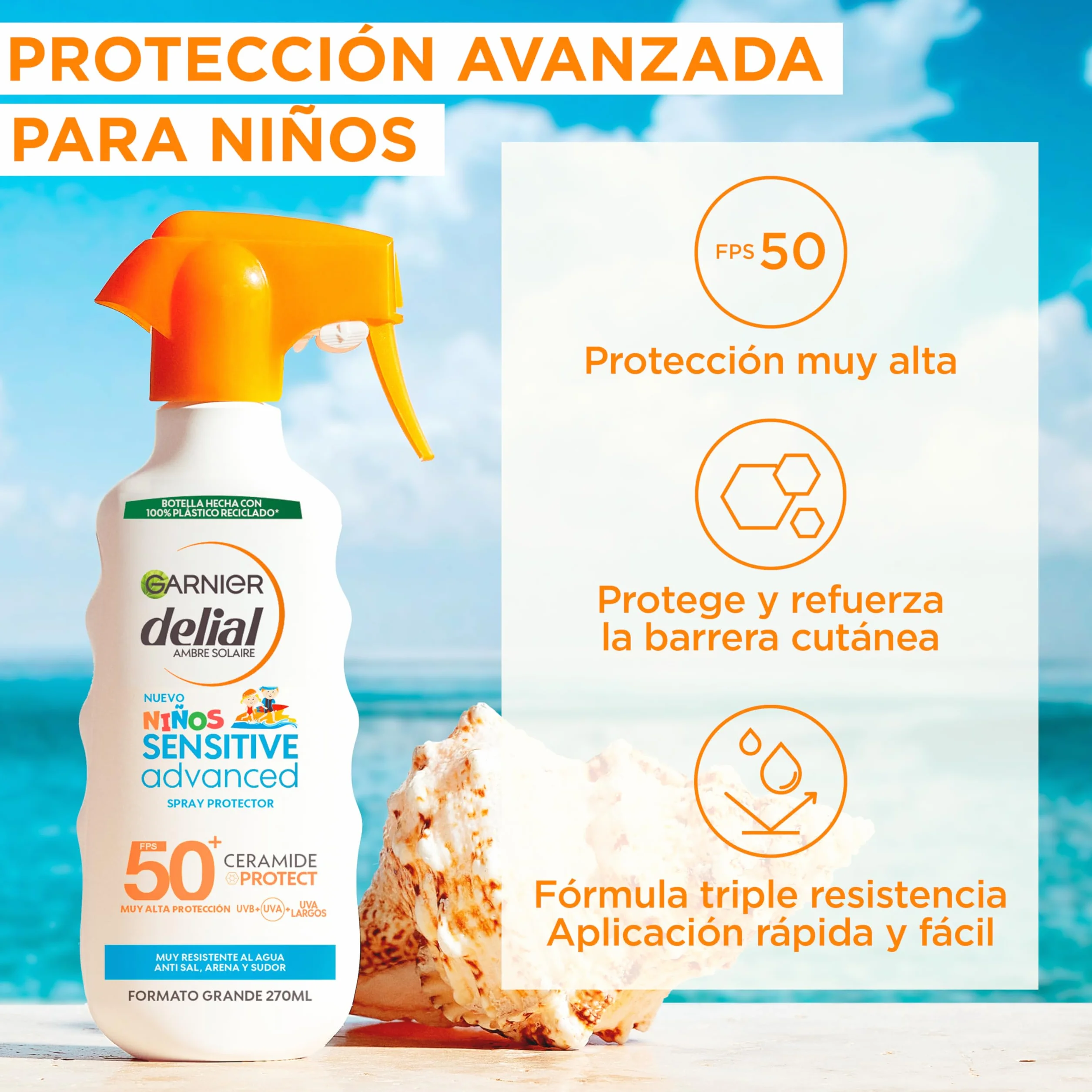 Garnier Delial Sensitive Advanced Kids Spray Protector FPS50+ Resistente al Agua 270ml