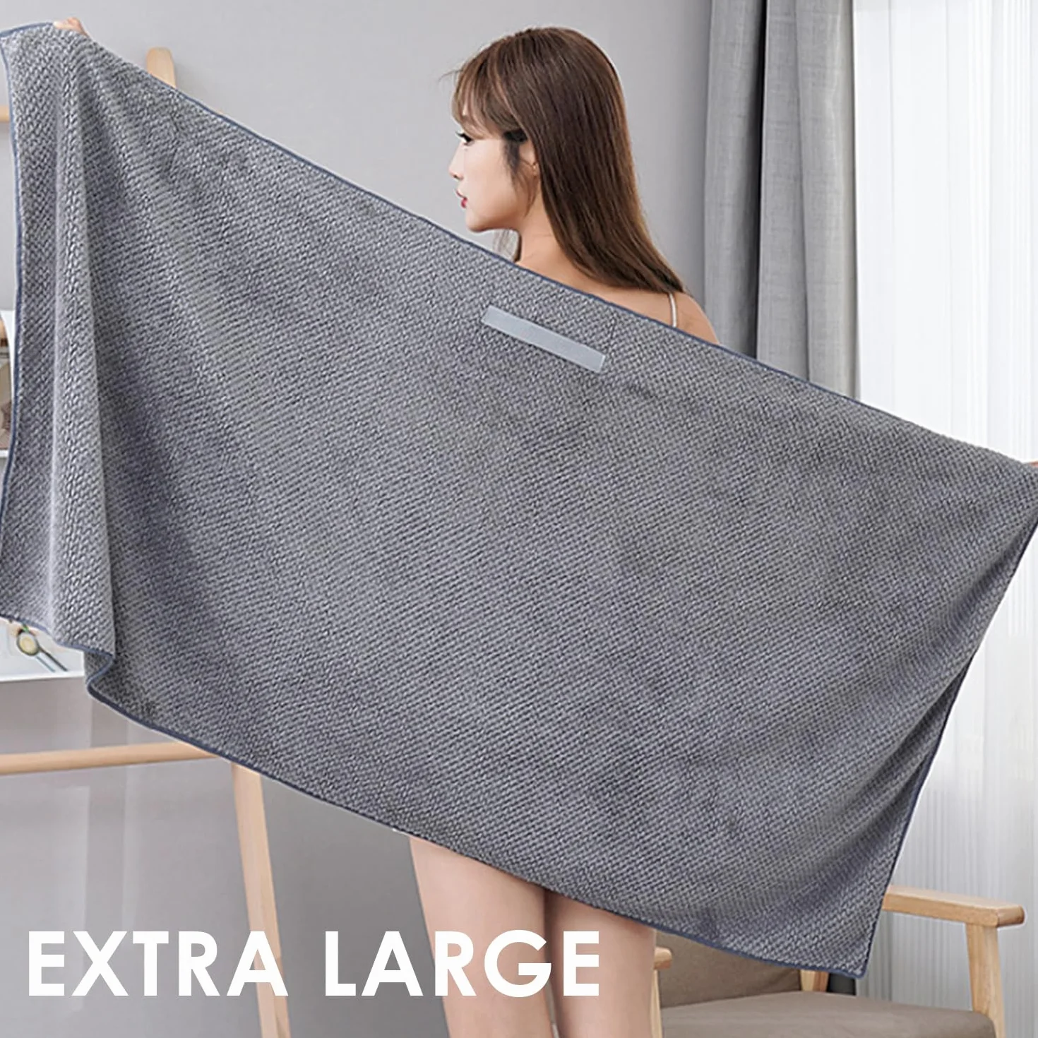 Toalla de Microfibra para el Cabello Secado Rápido Absorbente Gris 60 x 100 cm