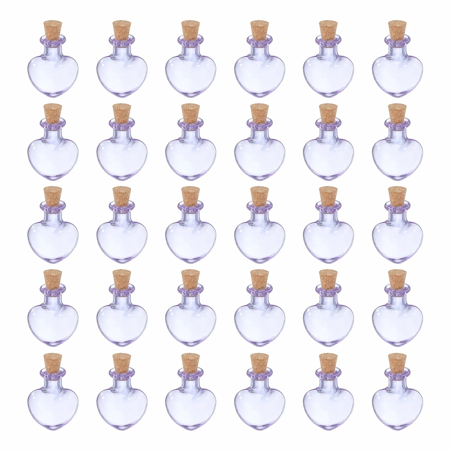QUARKZMAN 30 Pcs Mini Frascos De Vidrio Corazón, Viales Colgantes Pequeños, Tapones De Corcho, Púrpura