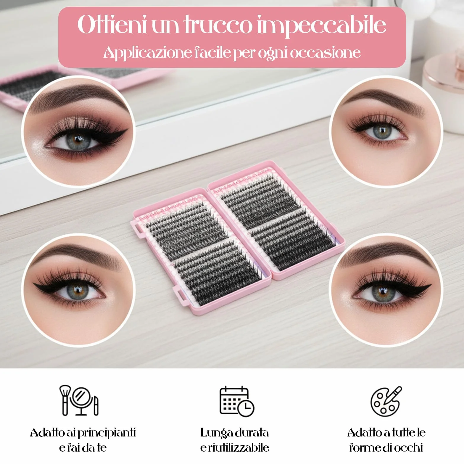 VEGCOO Cluster Lashes 640 Unds 30+40+50+60D Pestañas Postizas Naturales Individuales Tipo Racimo Ruso (8-16 mm)