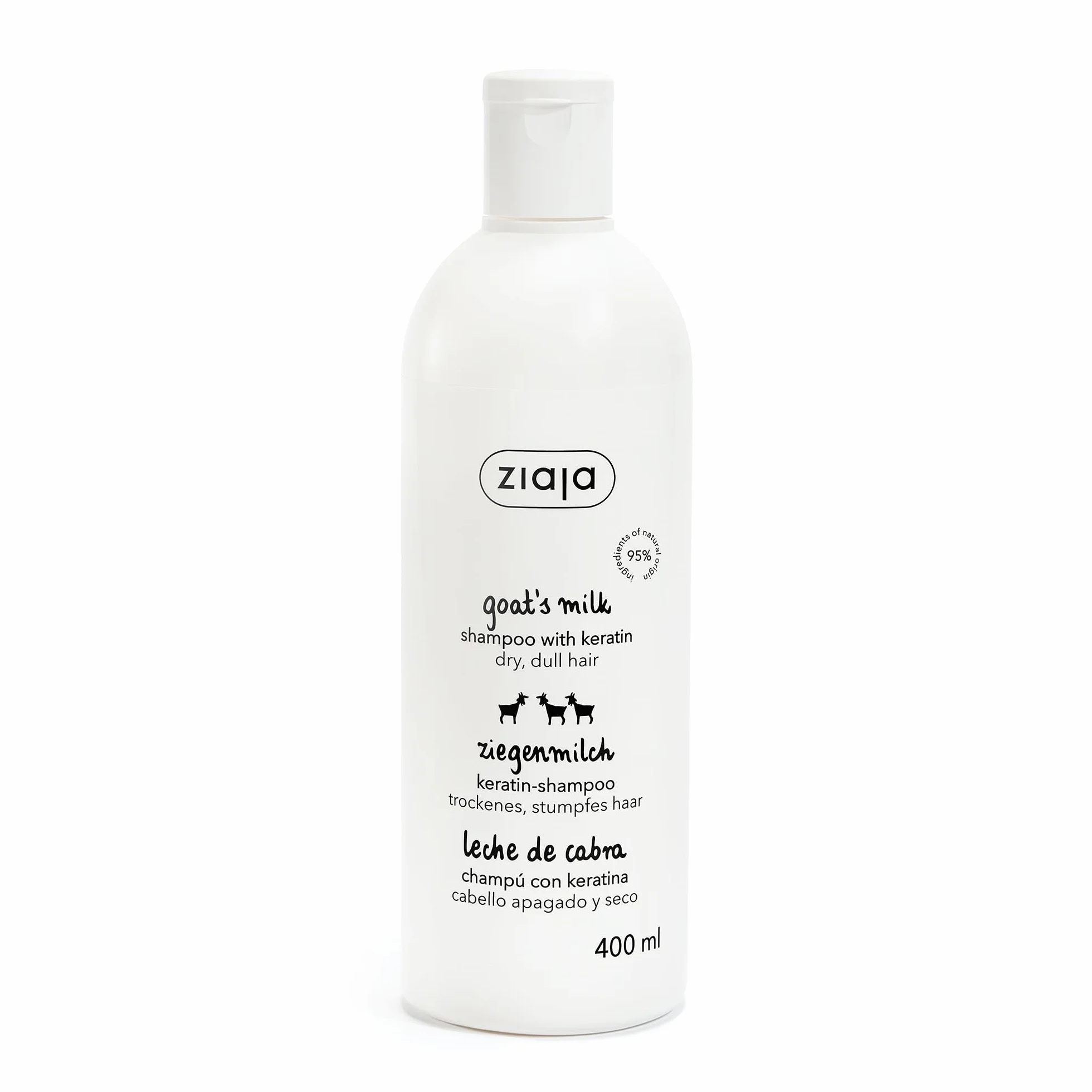 ZIAJA Champú Leche de Cabra con Keratina 400ml – Sin Silicona, Parabenos ni SLES