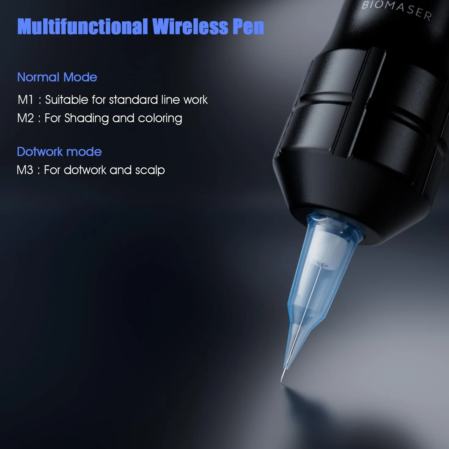 Biomaser Kit de Máquina Rotativa Inalámbrica Completo de Máquina con Batería de 2200mAh 20 Cartuchos de Agujas 7 Golpes Ajustables Máquina Digital Tipo Bolígrafo Máquina de Bolígrafo LED Inalámbrica