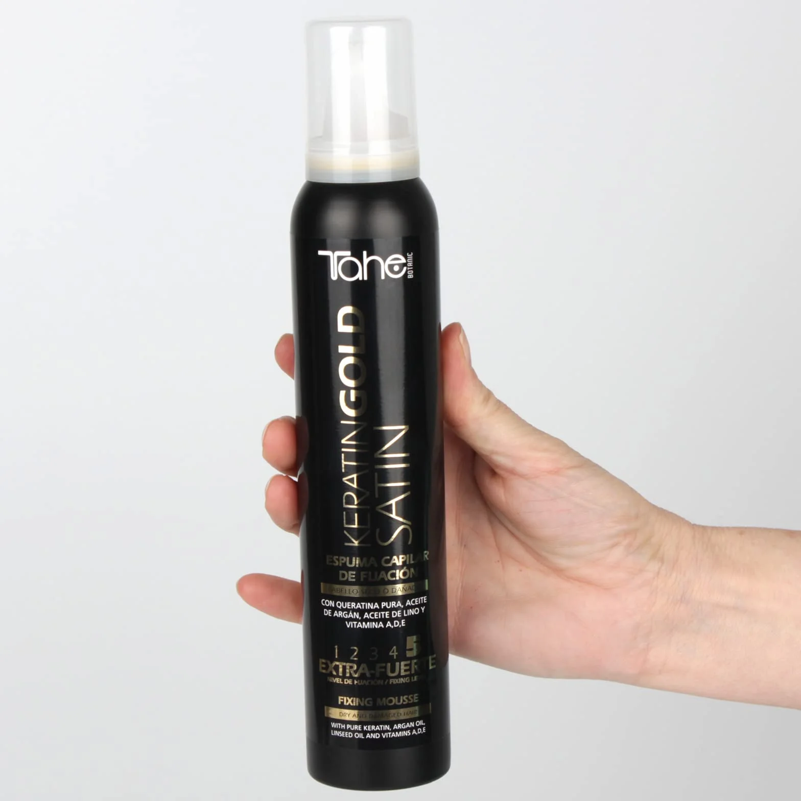 Tahe Botanic Satin Keratin Gold Espuma de fijación para el cabello 200 ml Fijación 5