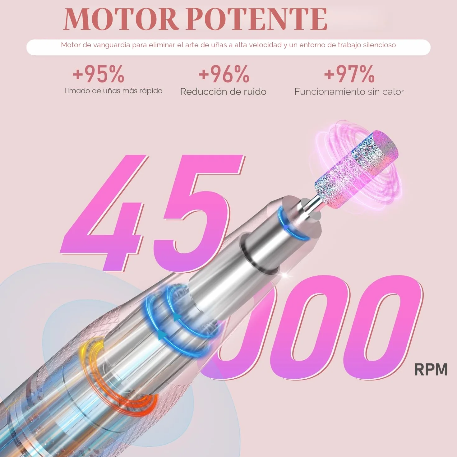 2-en-1 Torno para Uñas y Lámpara Ultravioleta de Uñas, Profesional Recargable 45000 RPM Torno para Uñas, Lámpara de Curado de Secado Rápido de Uñas, Diseñado para el Salón, Casa