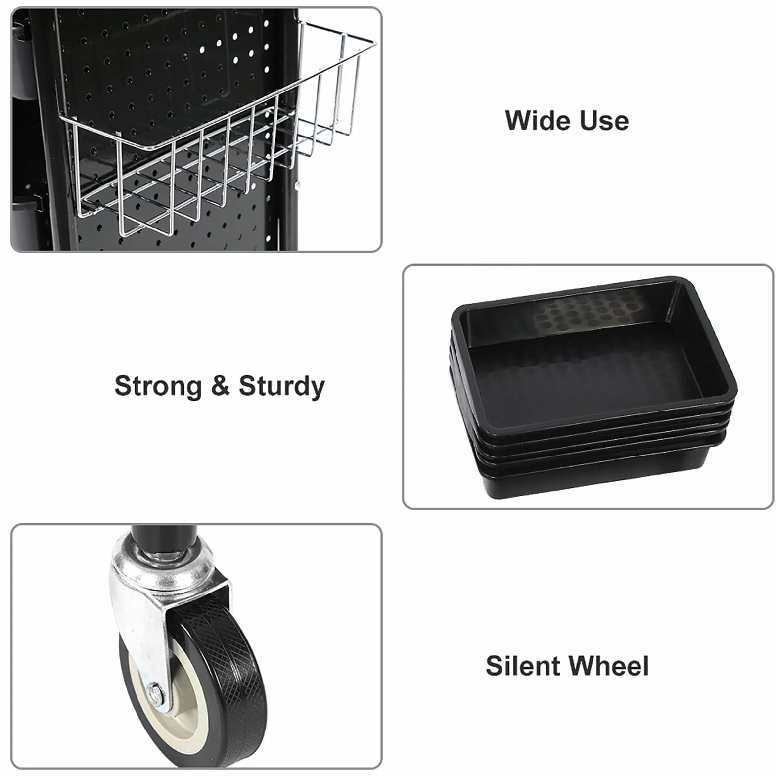 Carrito de Peluquería con Ruedas de 6 Niveles Ajustable, Almacenamiento de Tubos de Hierro Negro
