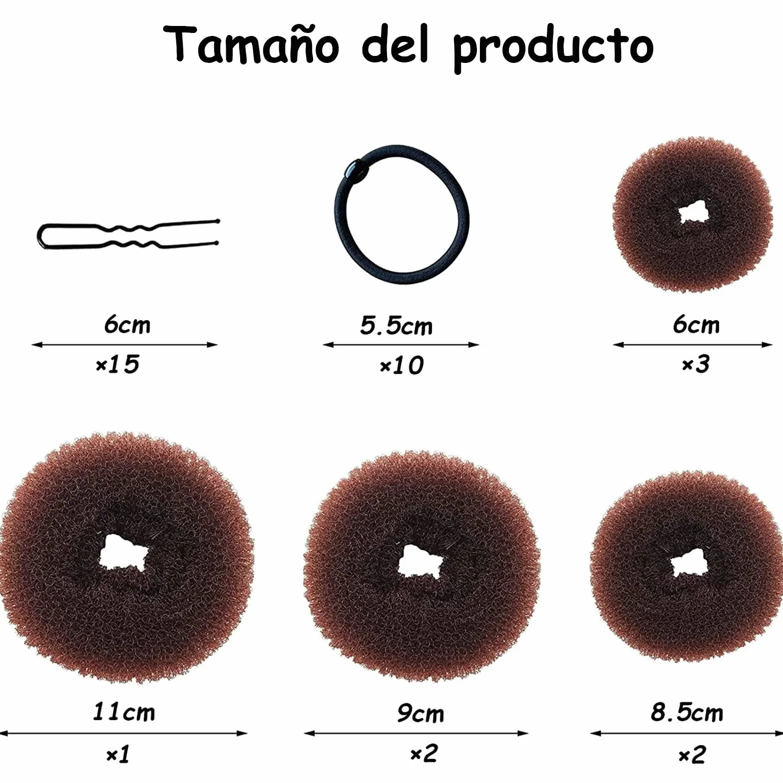 VEGCOO Donut de Pelo Moño Accesorios de Peinado Kit con 10 Gomas Negras y 15 Horquillas (marrón)