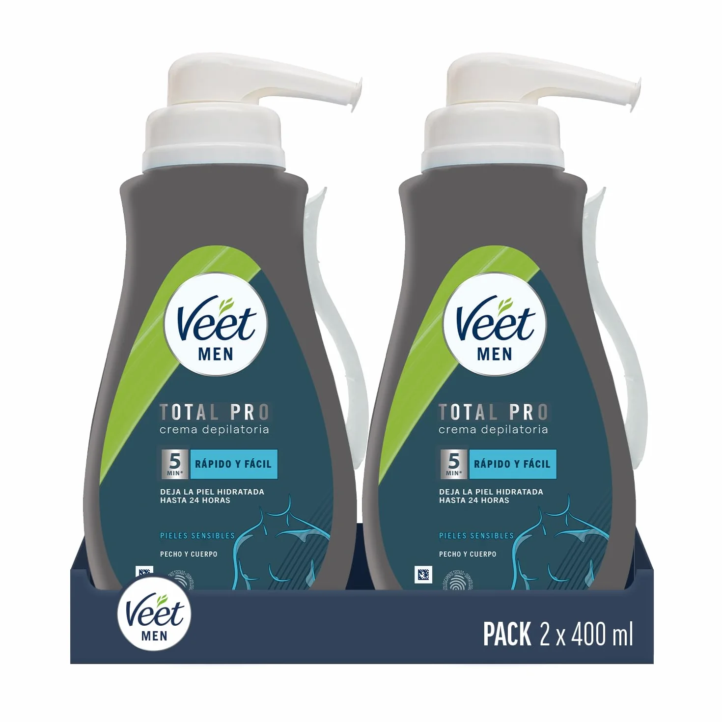 Veet Men Crema Depilatoria para Pecho Espalda Brazos Piernas Pieles Sensibles 400 ml Paquete de 2