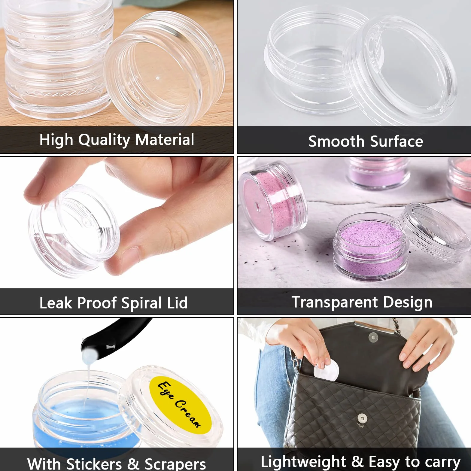 Tarros de Plástico 5g/5ml 100 Piezas Envases Cosmético de Viaje Pequeños Transparente con Tapas