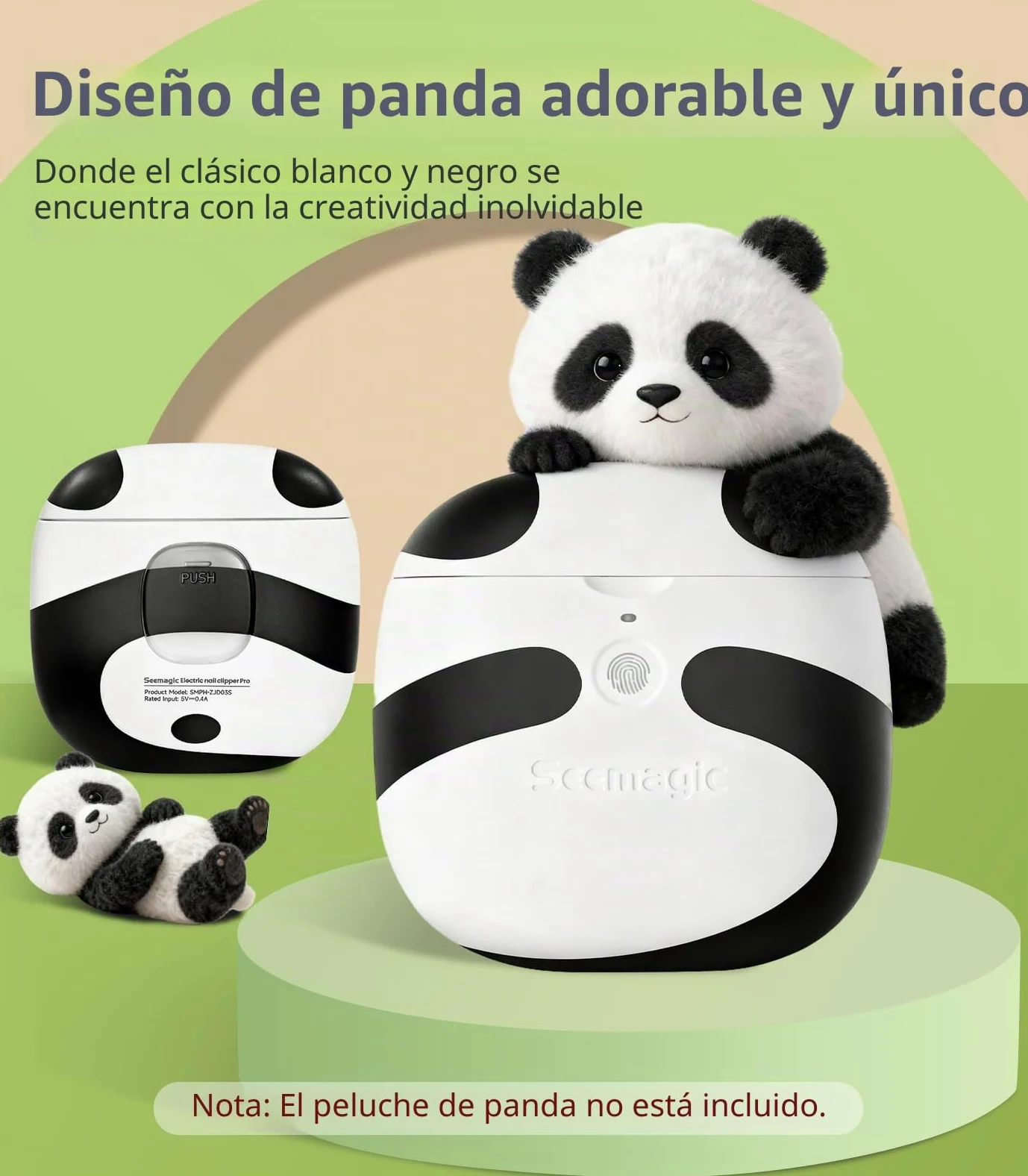 Cortauñas eléctrico 3 en 1con luz LED, recargable | para adultos, personas mayores, niños,regalo aniversario navidad, diseño de panda