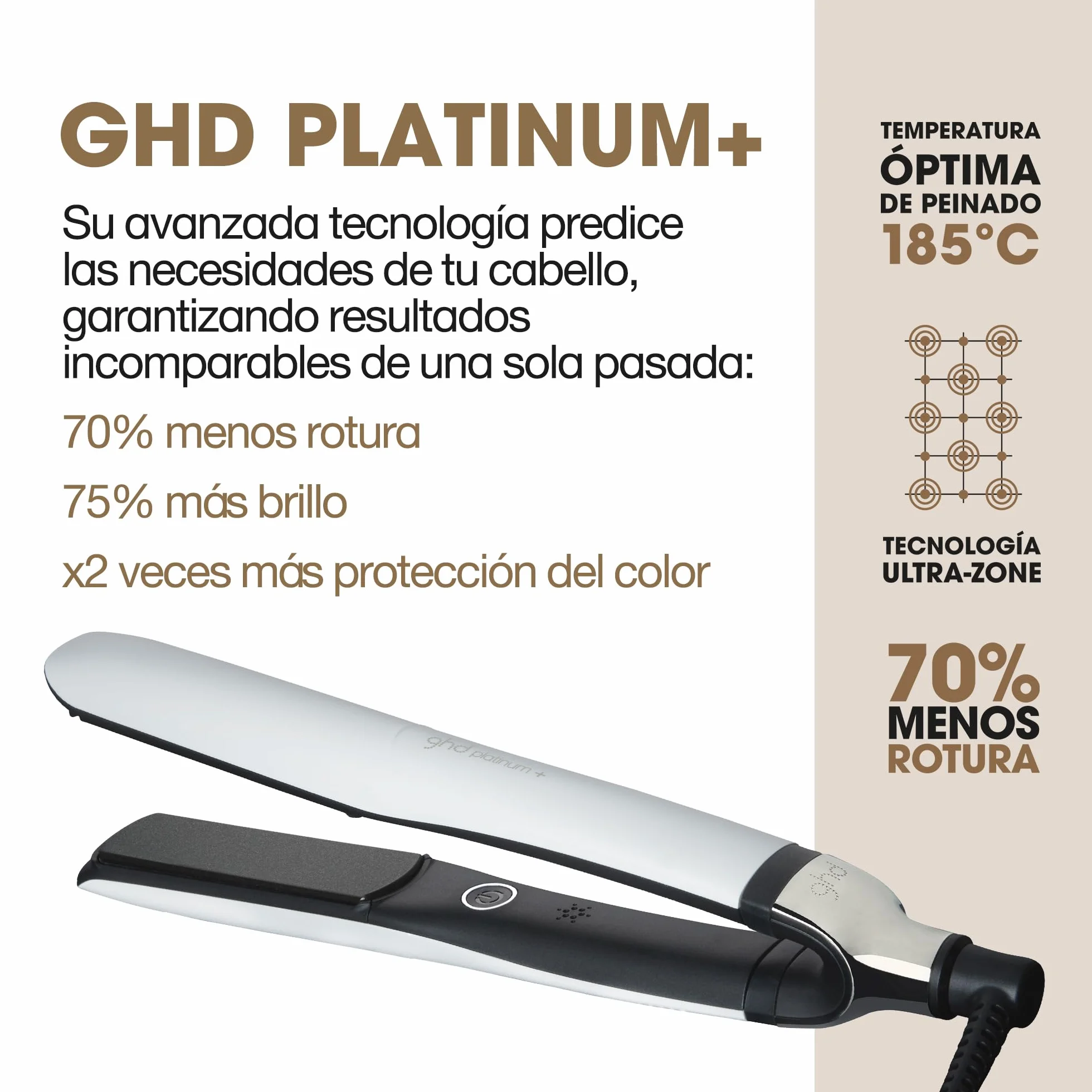 ghd Platinum+ Plancha de Pelo Profesional Inteligente, Cabello Más Fuerte, Brillo y Protección del Color