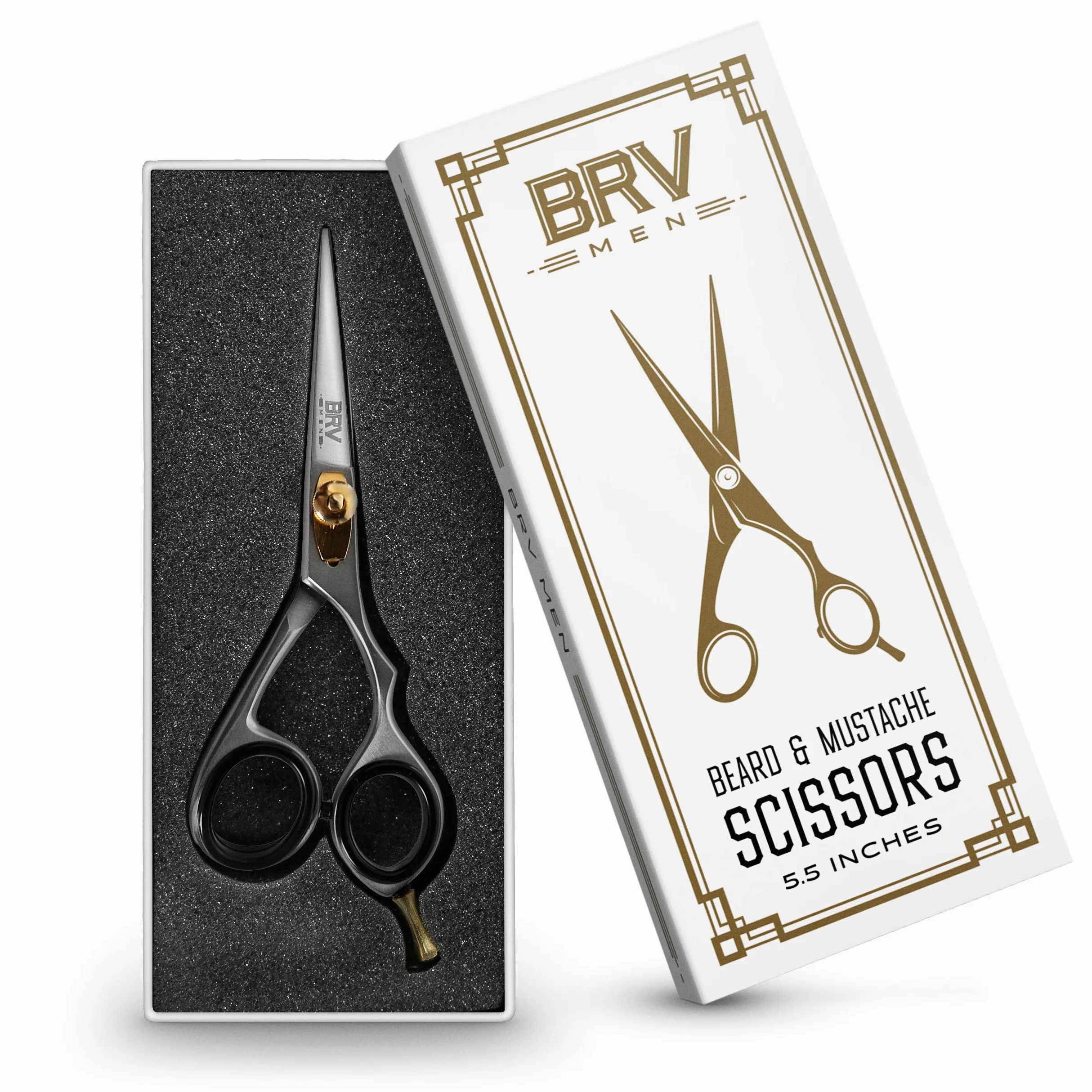 BRV MEN Tijeras Para El Vello Facial Para Hombres - Tijeras Para Recortar Bigote Y Barba - 5.5 Pulgadas - Todas De Acero Inoxidable - Aseo Afilado Y Preciso - Plateado