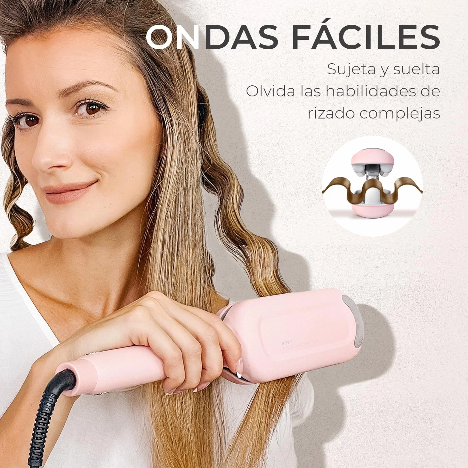 TYMO ROVY Rizador de Pelo Ondas, Beach Waves Plancha Ondas 32 mm para Grandes Rizos, Ideal para Principiantes, Rulos Ondulados Instantáneos, Ondulador de Pelo Iónico con 4 Temperaturas, Pantalla LED
