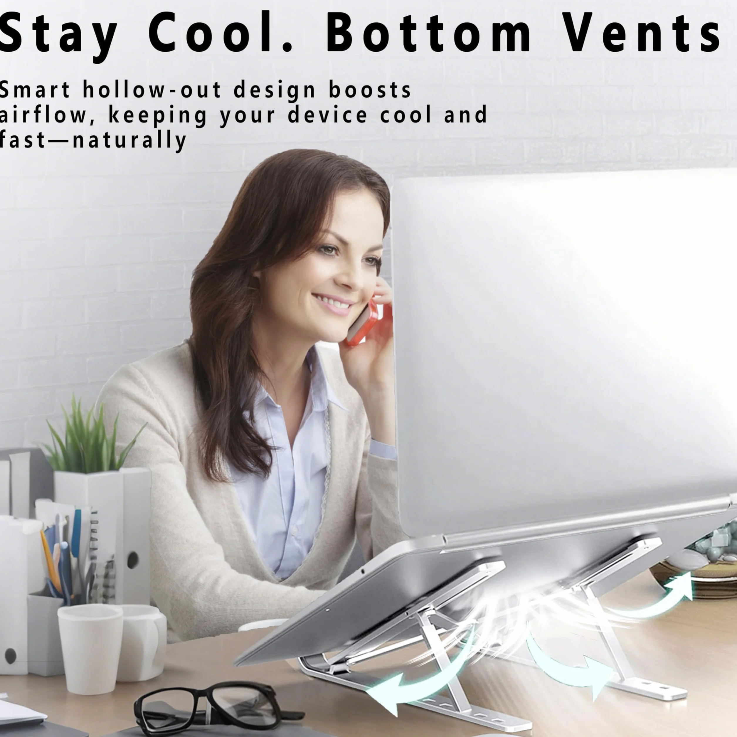 AiTodos® Soporte Portátil Plegable de Aleación de Aluminio Antideslizante con Ventilación y Ajuste de 6 Engranajes para Computadora Portátil