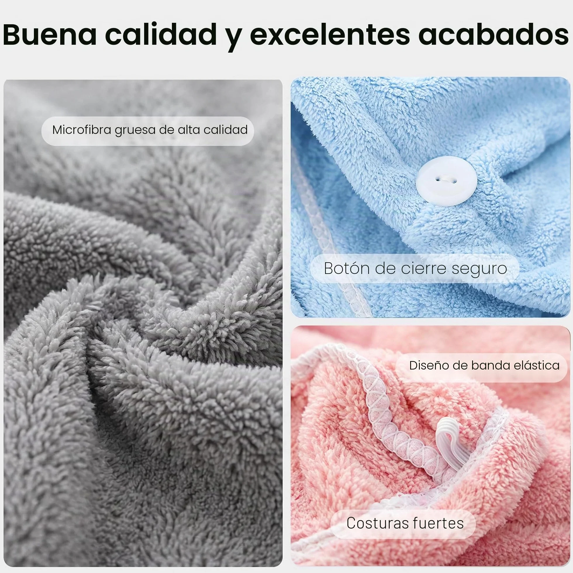 Toalla de Microfibra para Secar el Pelo, Turbante Superabsorbente con Botón para Cabello Largo y Rizado