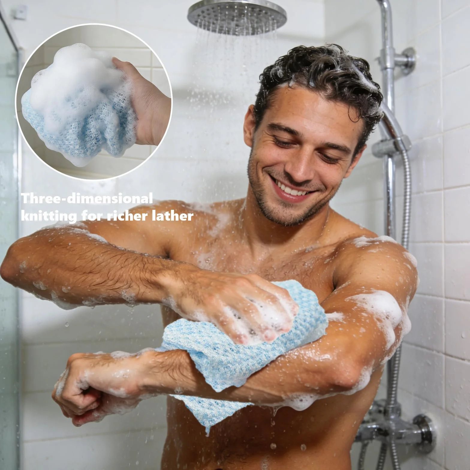 Toallas Exfoliantes Paño Exfoliante Limpiador Corporal para Hombres y Mujeres 2 Piezas (Azul Negro)