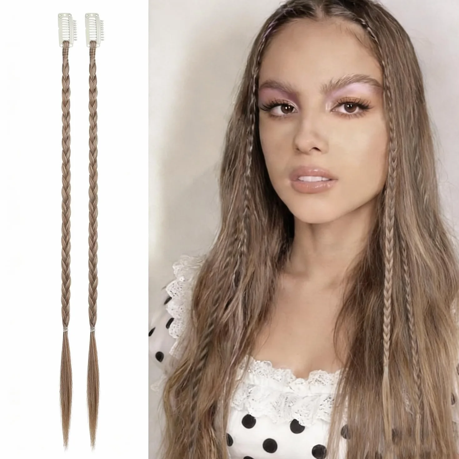 Extensiones Trenzadas con Clip 45 cm Rubio Oscuro Cabello Sintético para Mujer