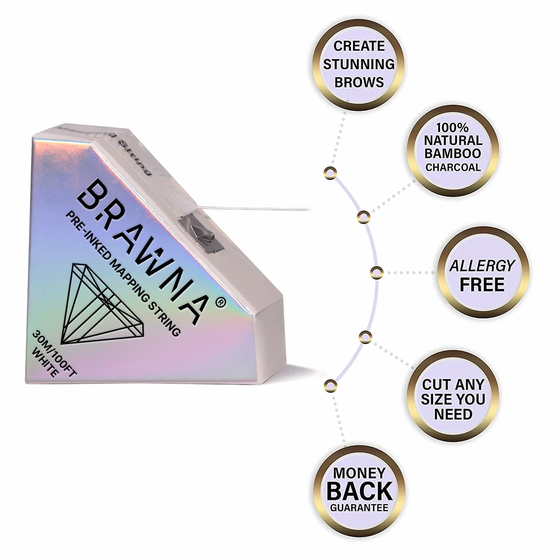 BRAWNA Hilo Blanco para Mapear Cejas 30 Metros Pre-Entintado String de Mapeo Microblading PMU