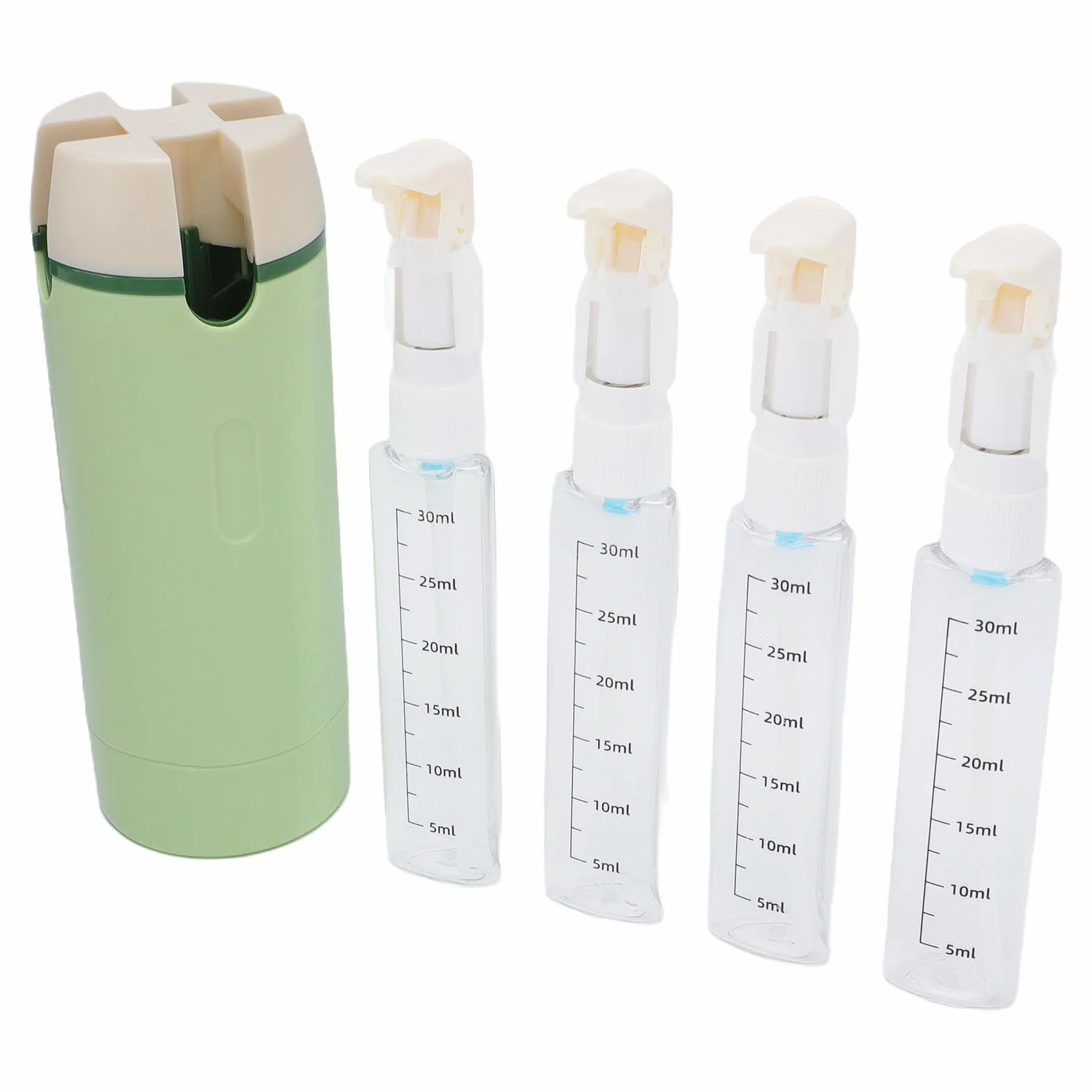 Tosuny Dispensador de Viaje Práctico 4 en 1, Contenedor con Bomba de Cosméticos Portátil a Prueba de Fugas para champú, Loción, Crema, Gimnasio, Vacaciones, ABS Pet (Green)