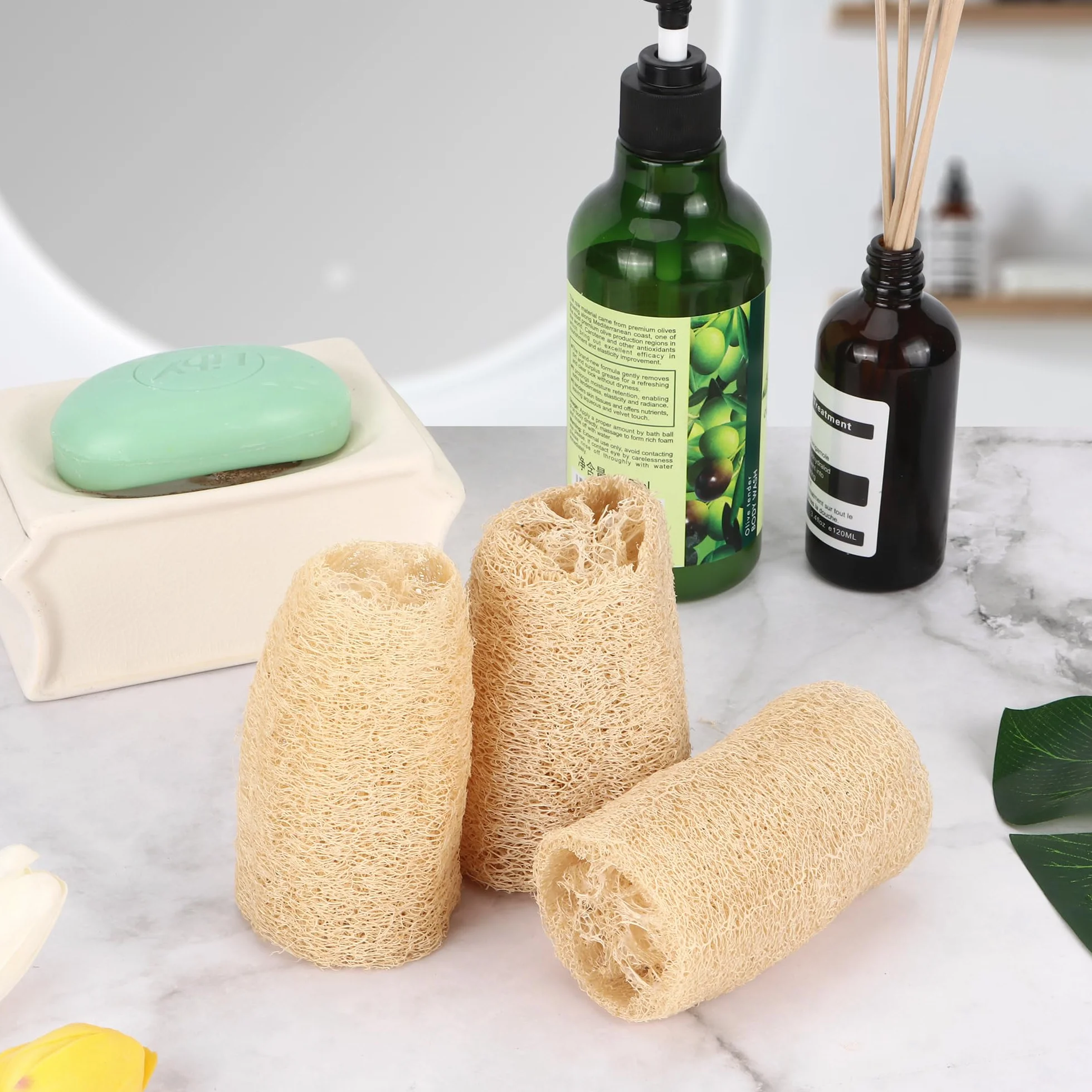 Esponjas de Luffa Naturales 6 PCS, Esponja Exfoliante para Ducha y Cocina