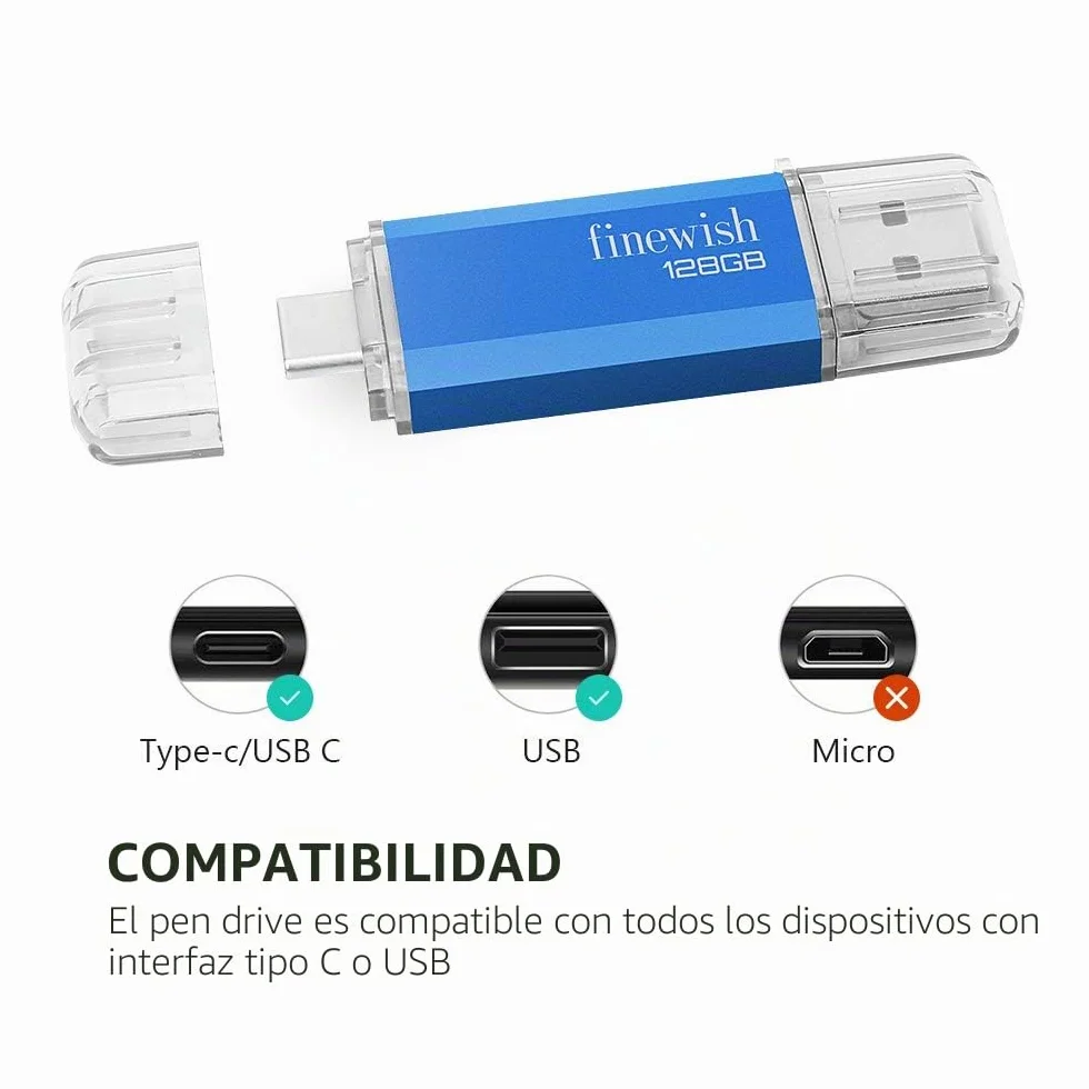 Memoria USB 128GB Tipo C 2 en 1 Pen Drive USB C USB 2.0 Flash para Smartphones Android PC Tabletas Azul