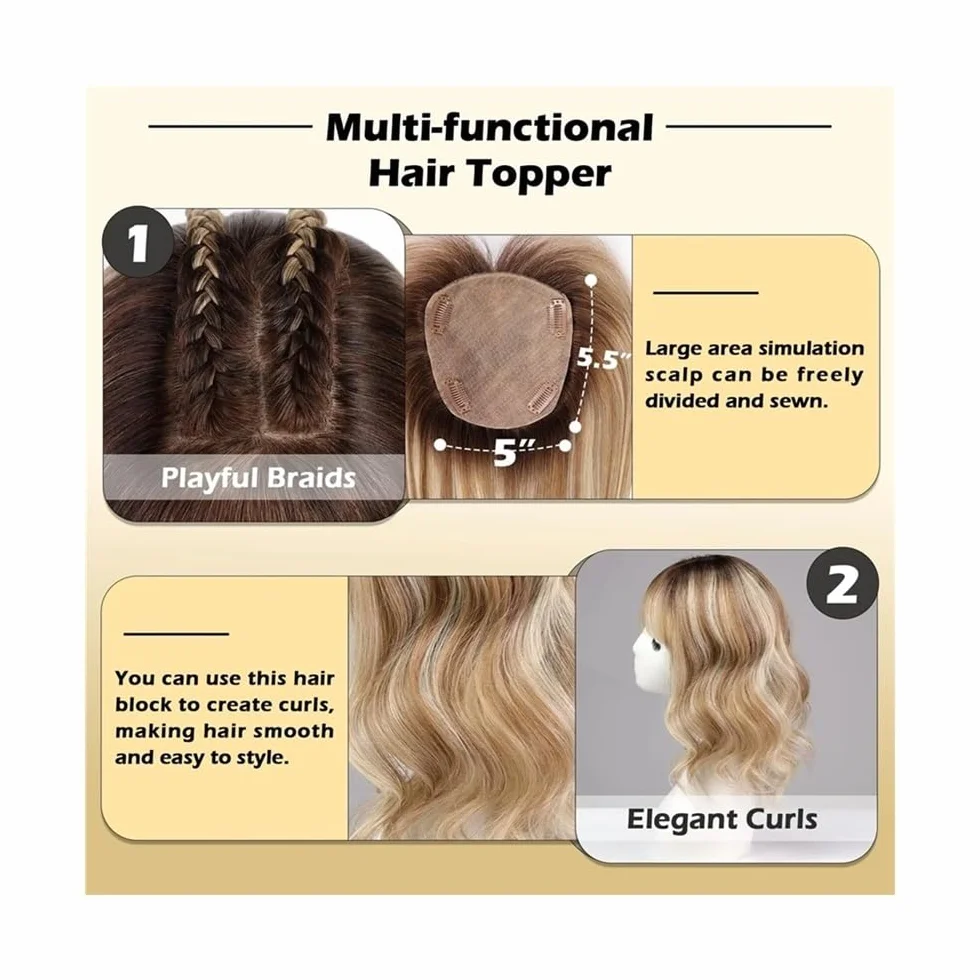 Extensiones de cabello humano de 30 cm for mujer, 12,7 x 14 cm, gran cobertura for cabello fino.(With Bangs,Ombre Light Blonde)