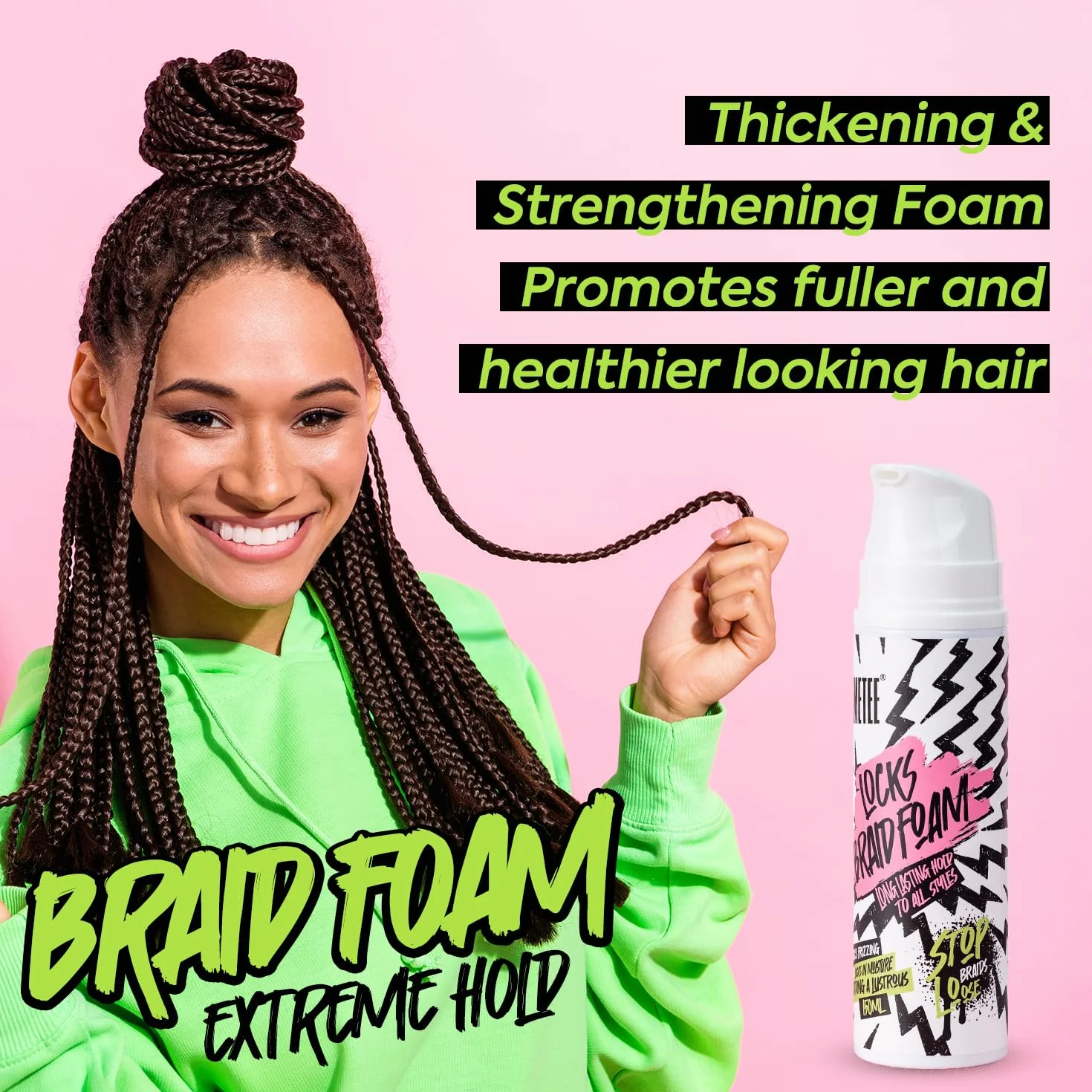 immetee Lock Braid Mousse Fijación Máxima Antifrizz Hidratante para Trenzas Rastas Twists 150ml