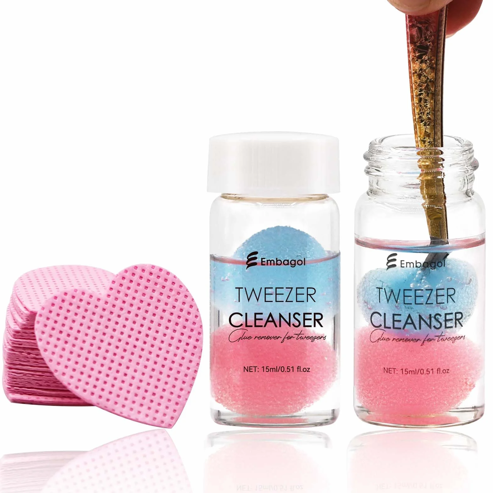 Pinzas limpiadoras para extensiones de pestañas con toallitas para uñas, toallitas de pegamento sin pelusas, removedor de pegamento líquido para herramientas de pestañas con 2 bolas de esponja