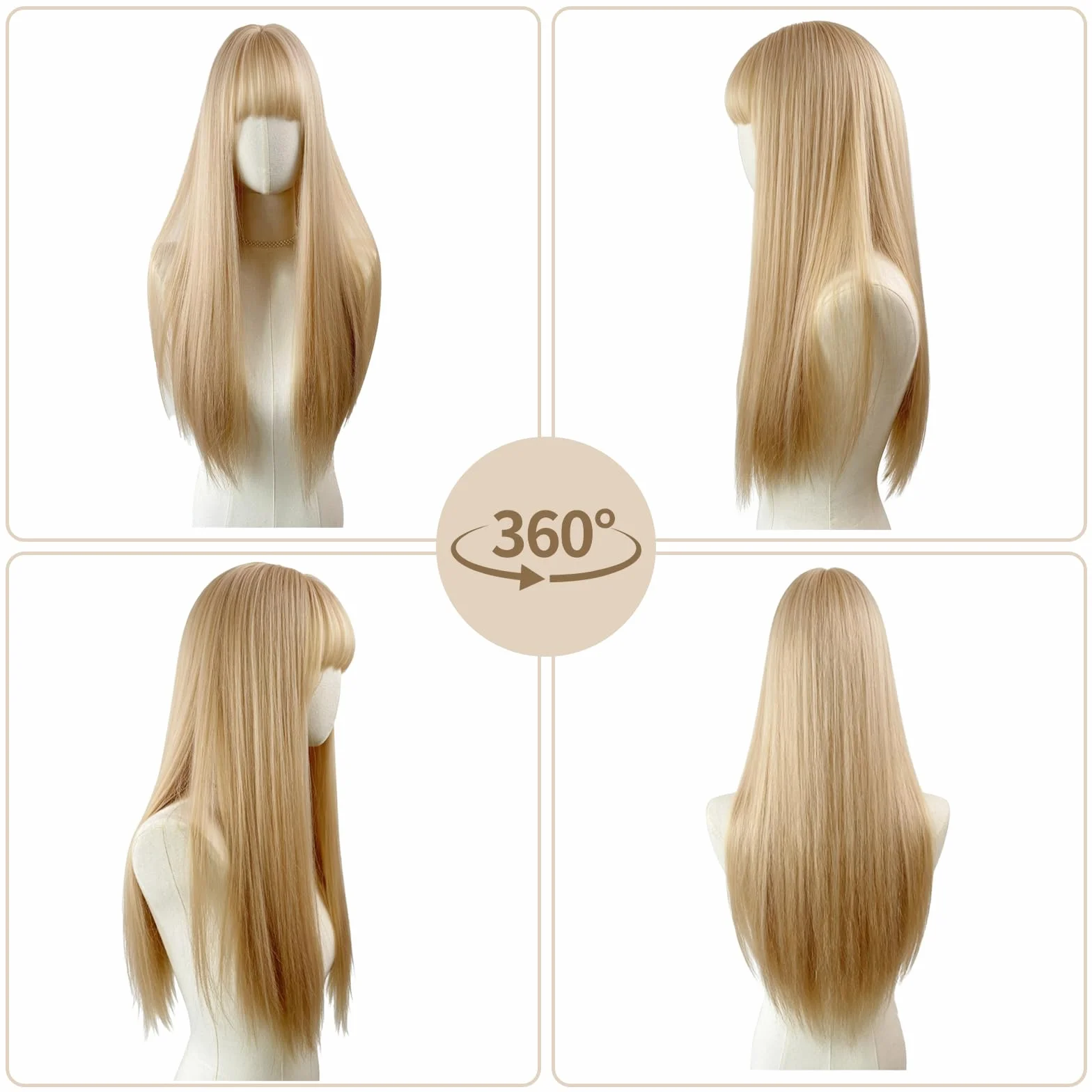 Pelucas Largas Lisas Rubias para Mujer con Flequillo, Pelo Sintético, para Fiesta Cosplay Halloween