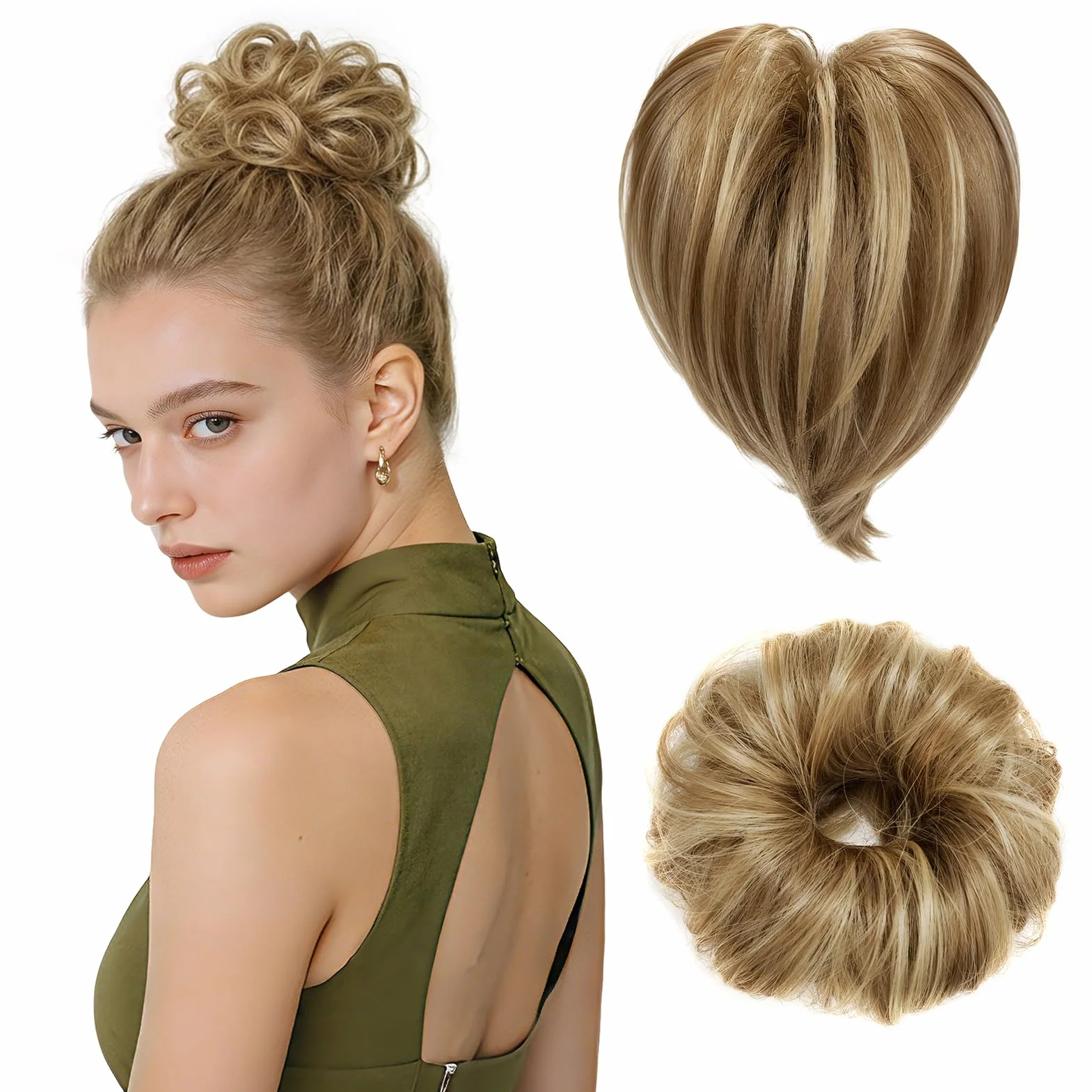 Kiiwah 2 Piezas Extensiones de Cabello Natural Corto Moño Postizo Accesorio para Mujer Niña Marrón