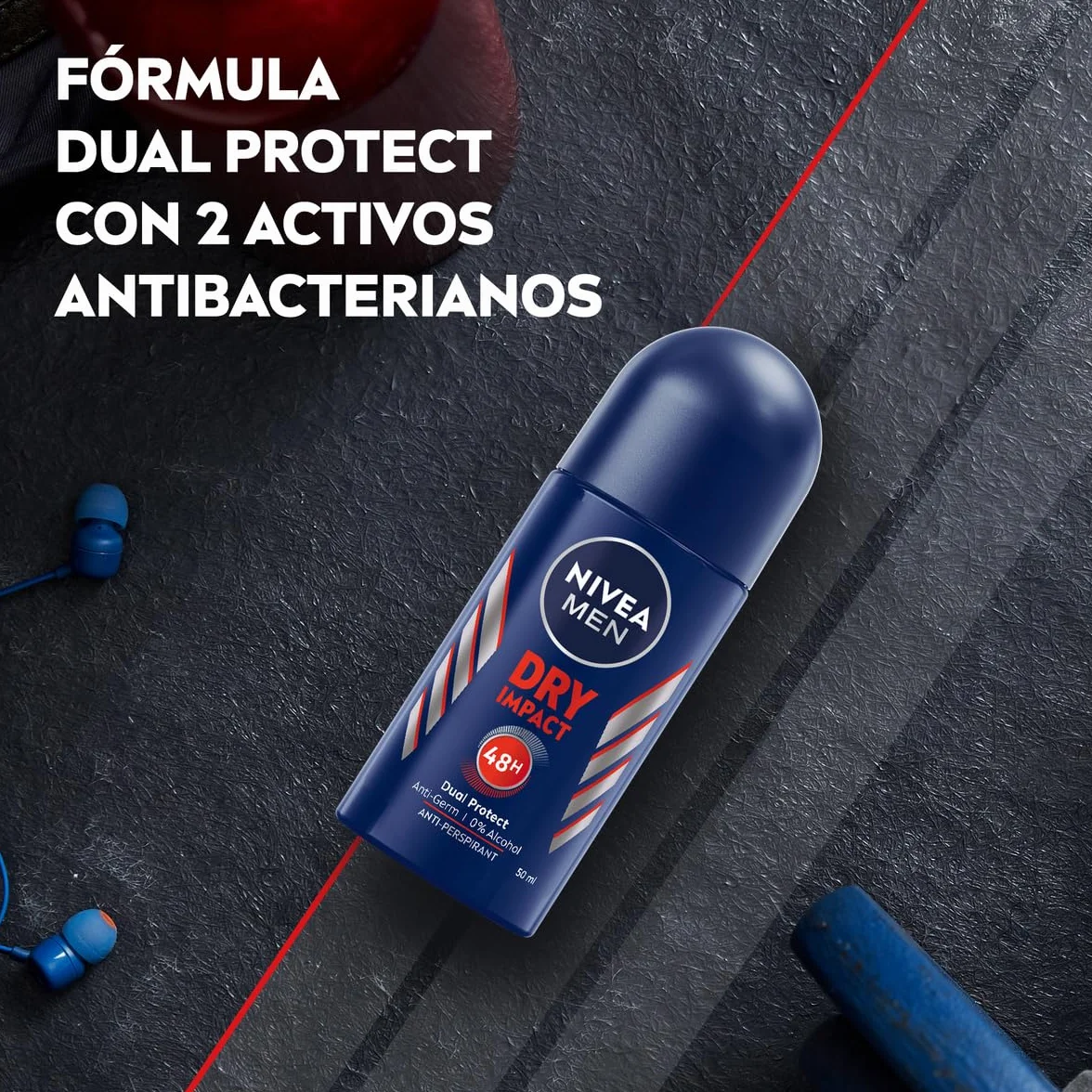 NIVEA MEN Dry Impact Desodorante Antitranspirante Roll-on 72h Pack 6 x 50 ml