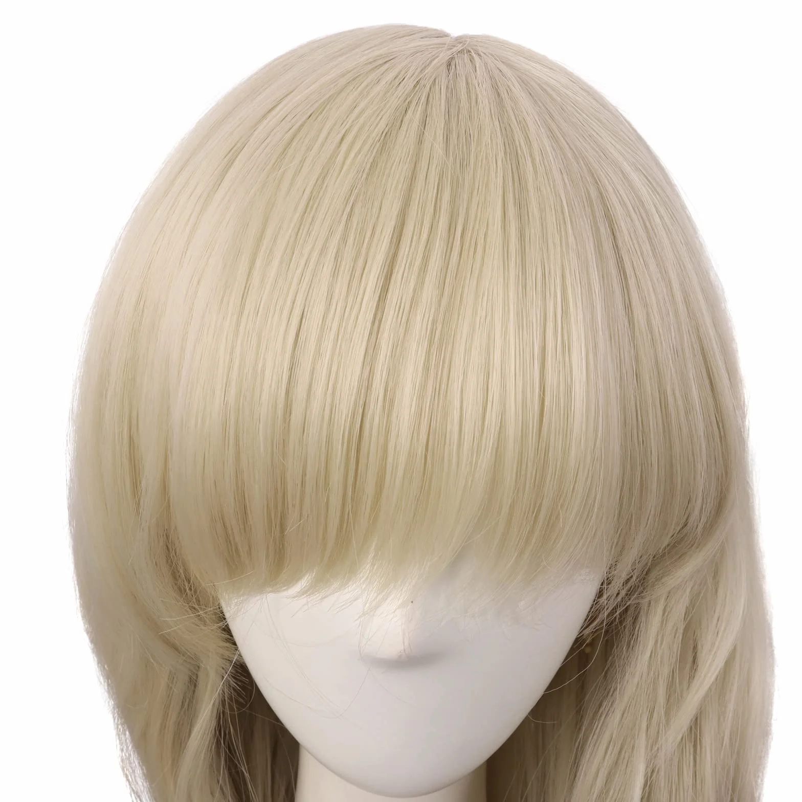 MapofBeauty 70 cm Monochrome Side Flequillo Natural Rizo Largo Cosplay Peluca Dorado