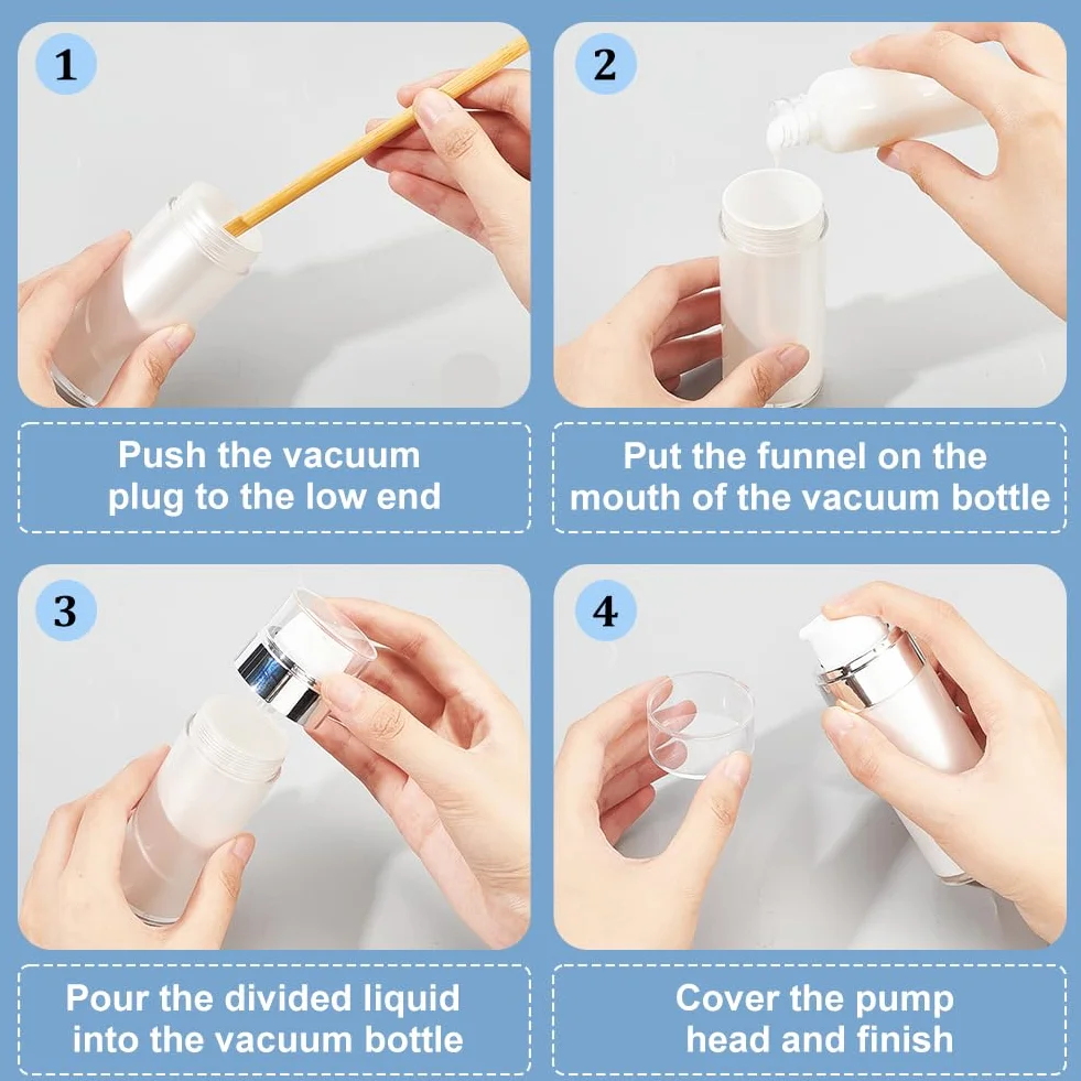 BENECREAT 3 Piezas Botellas de Viaje con Bomba Sin Aire 50 ml, Envases Cosméticos Portátiles Acrílico Blanco