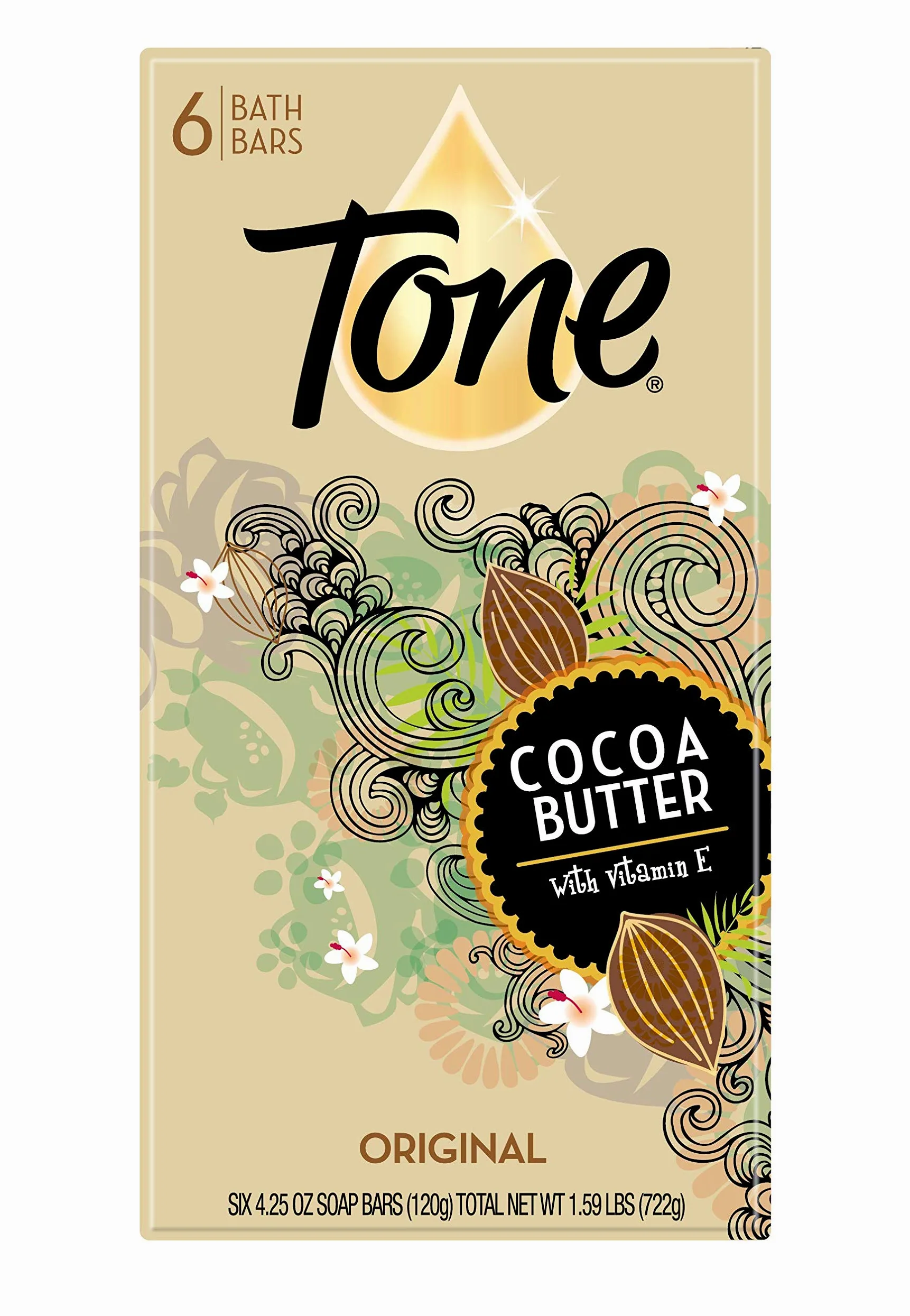 Tone Bath Bars with Cocoa Butter and Botanicals, Original Scent, 6 Bar- 4.25 oz bars Total 722g by Tone