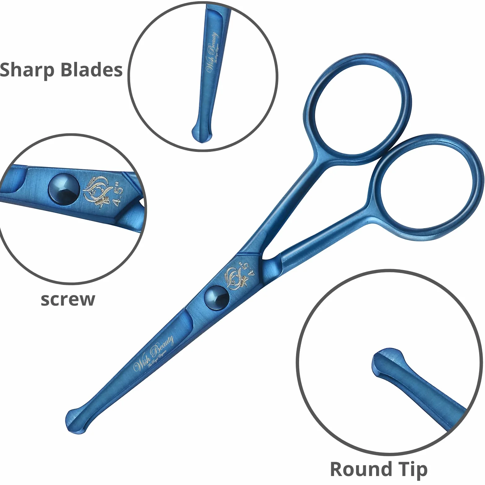 wishbeauty Tijeras de seguridad para niños punta redonda curvada 4.5 pulgadas azul