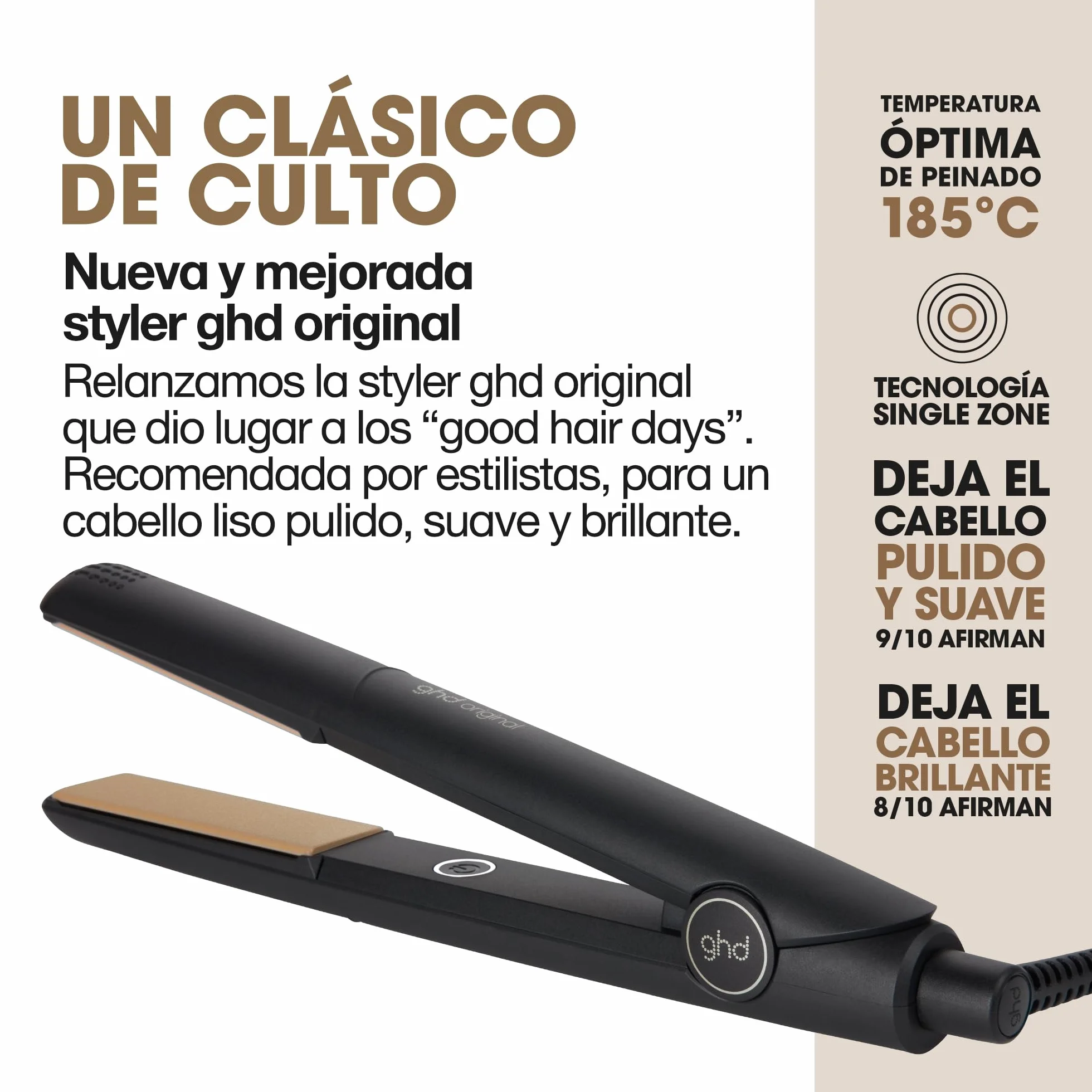 ghd Original Styler Plancha de Pelo Profesional Cabello Liso Brillo Mejorado Sin Daño Térmico Enchufe Europeo