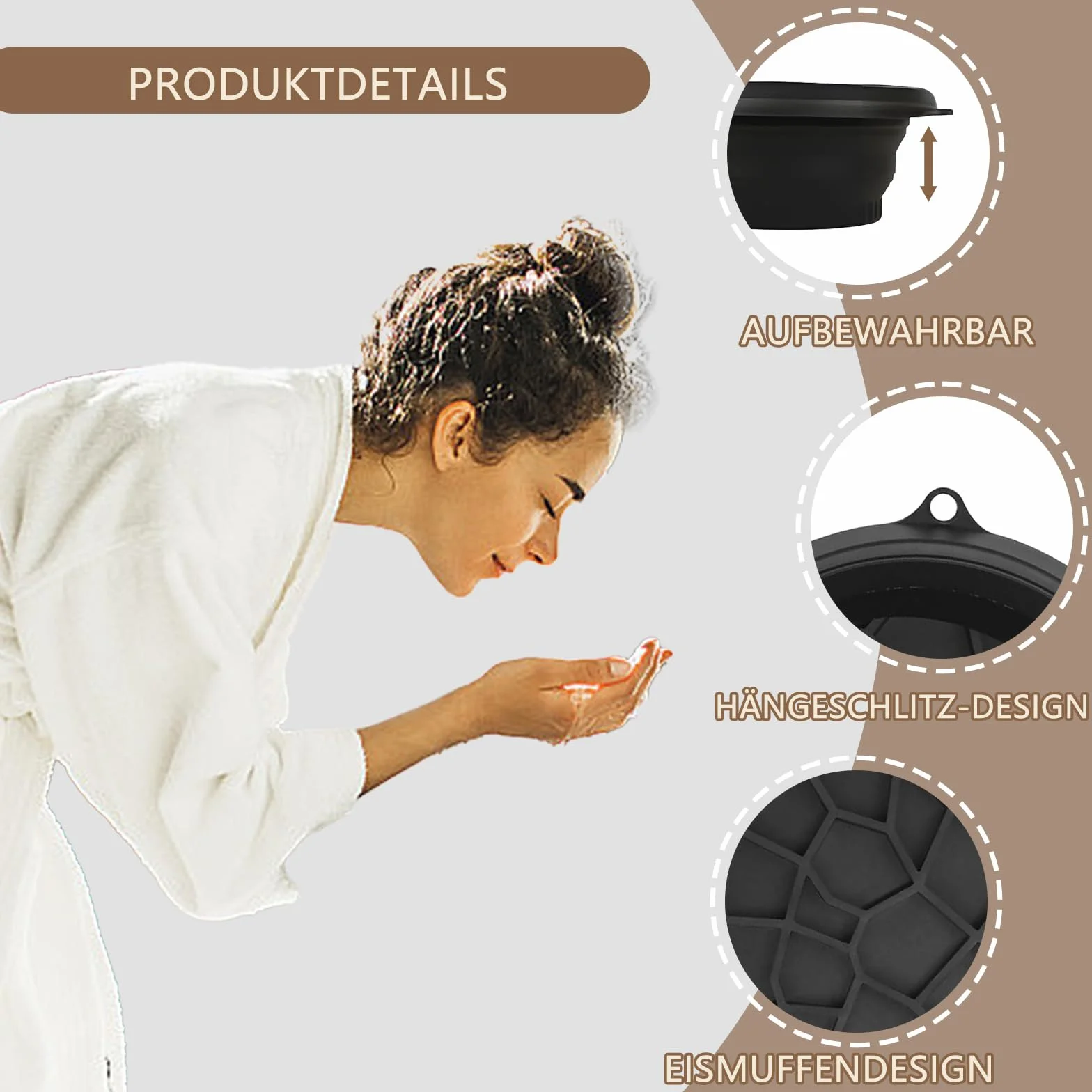Cuenco Facial para Baño de Hielo de Silicona Plegable Negro