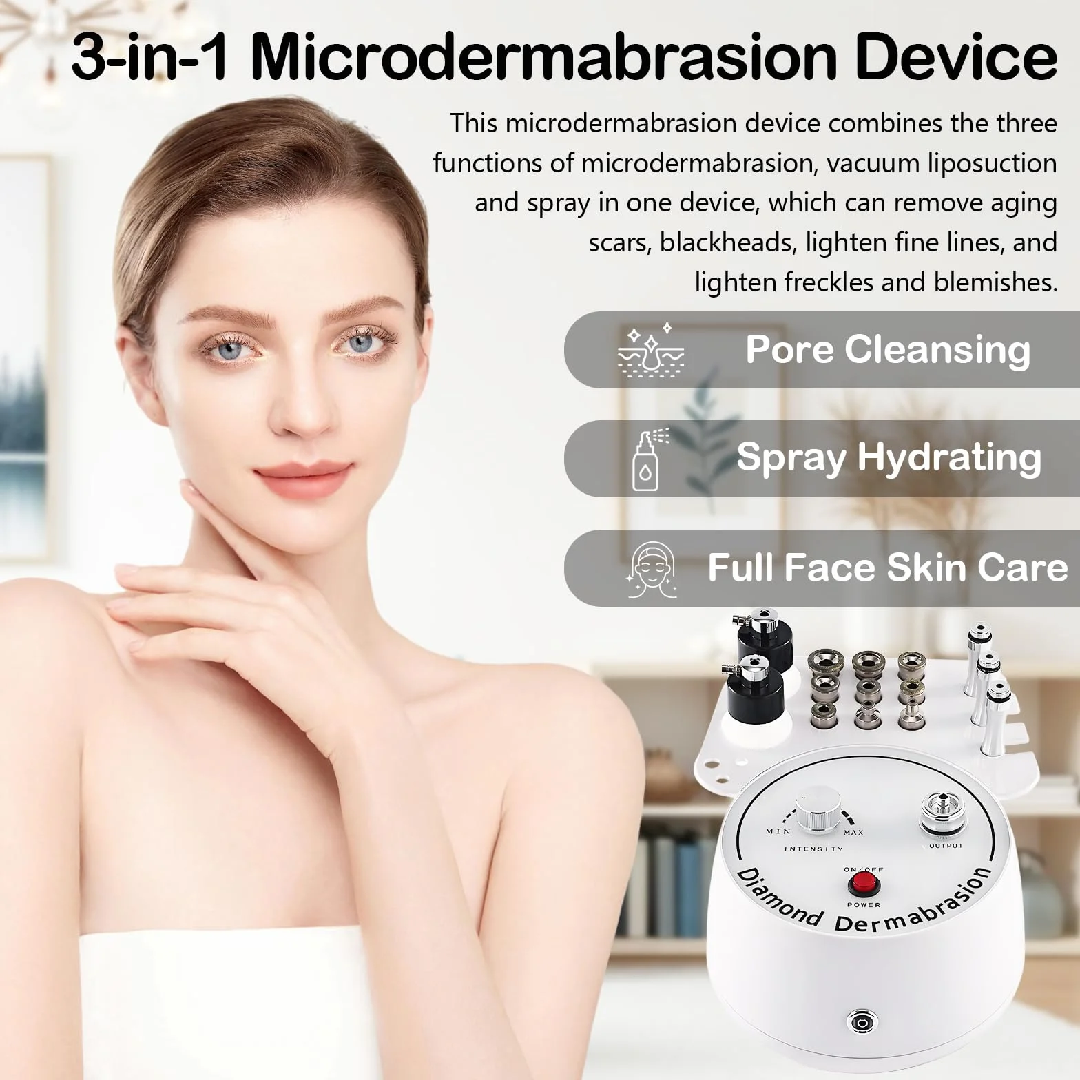 Máquina de Microdermoabrasión de Diamante 3 en 1, Hydrafacial Profesional con Tubo de Vacío y Pulverizador para Cuidado Facial