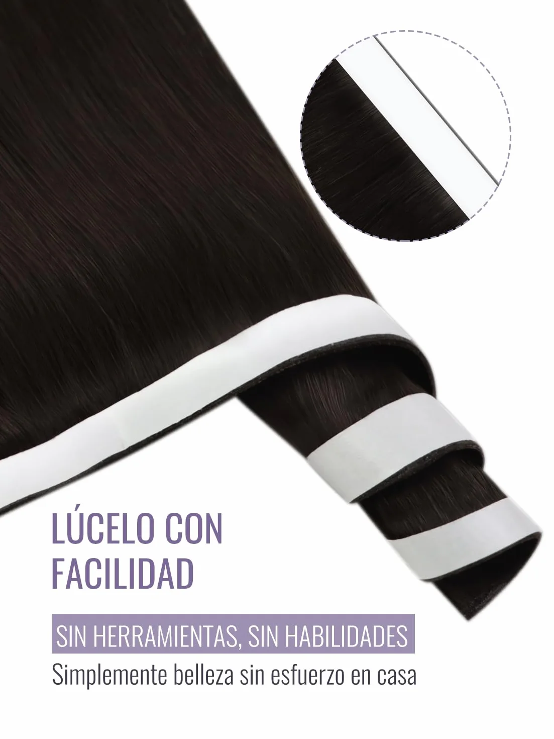 Extensiones De Pelo Humano Adhesivas Tape-In Marrón Oscuro 22 Pulgadas 50 G