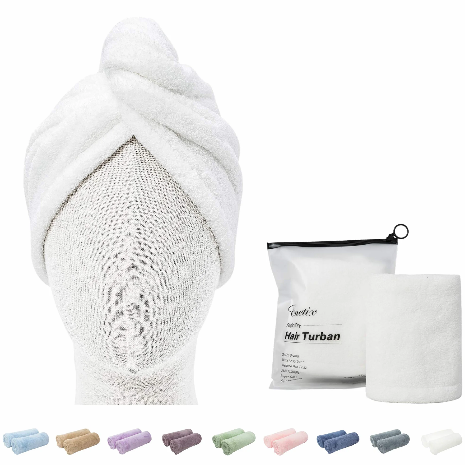 Toallas de microfibra para el pelo 25,4 x 68,5 cm Juego de 2 Turbante absorbente secado rápido