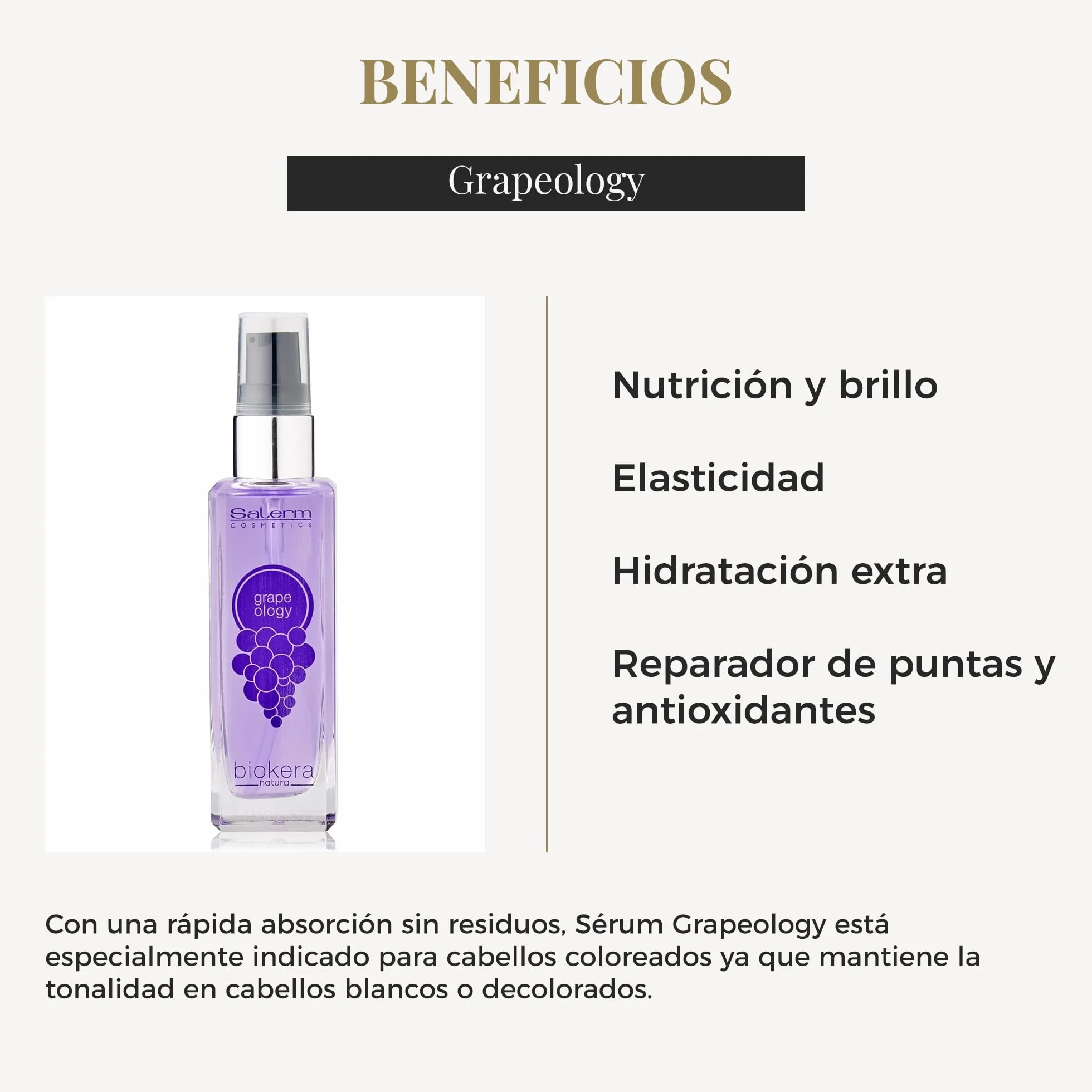 SALERM - Aceite Pepita de Uva - Grapeology Biokera Natura - 60 ml - Reparador de Puntas - Sérum Hidratante para Pelo Seco y Dañado - Antioxidante - para Cabellos Blancos o Decolorados