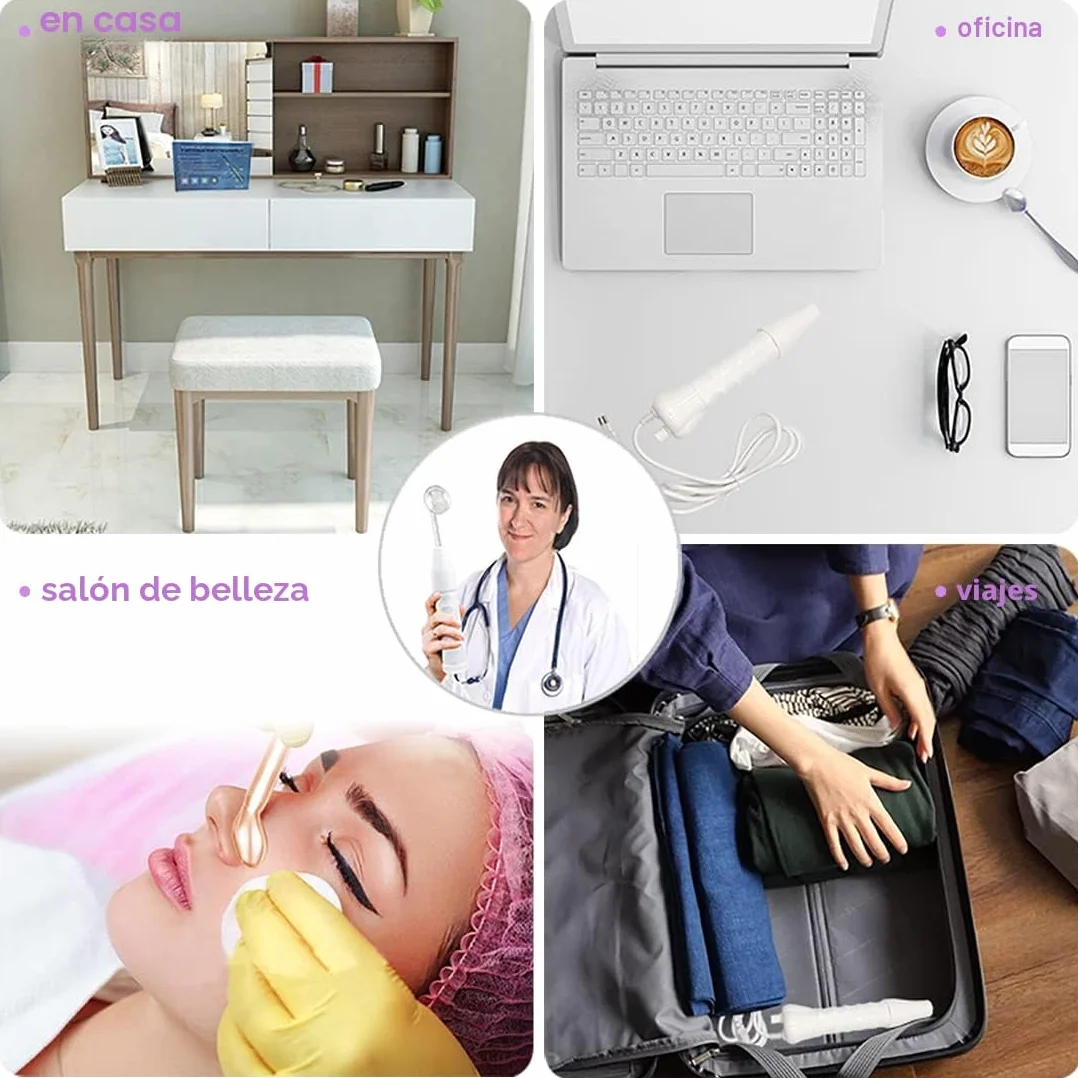 Alta Frecuencia Facial Aparato para Quitar Arrugas, Acné y Alopecia con 5 Electrodos