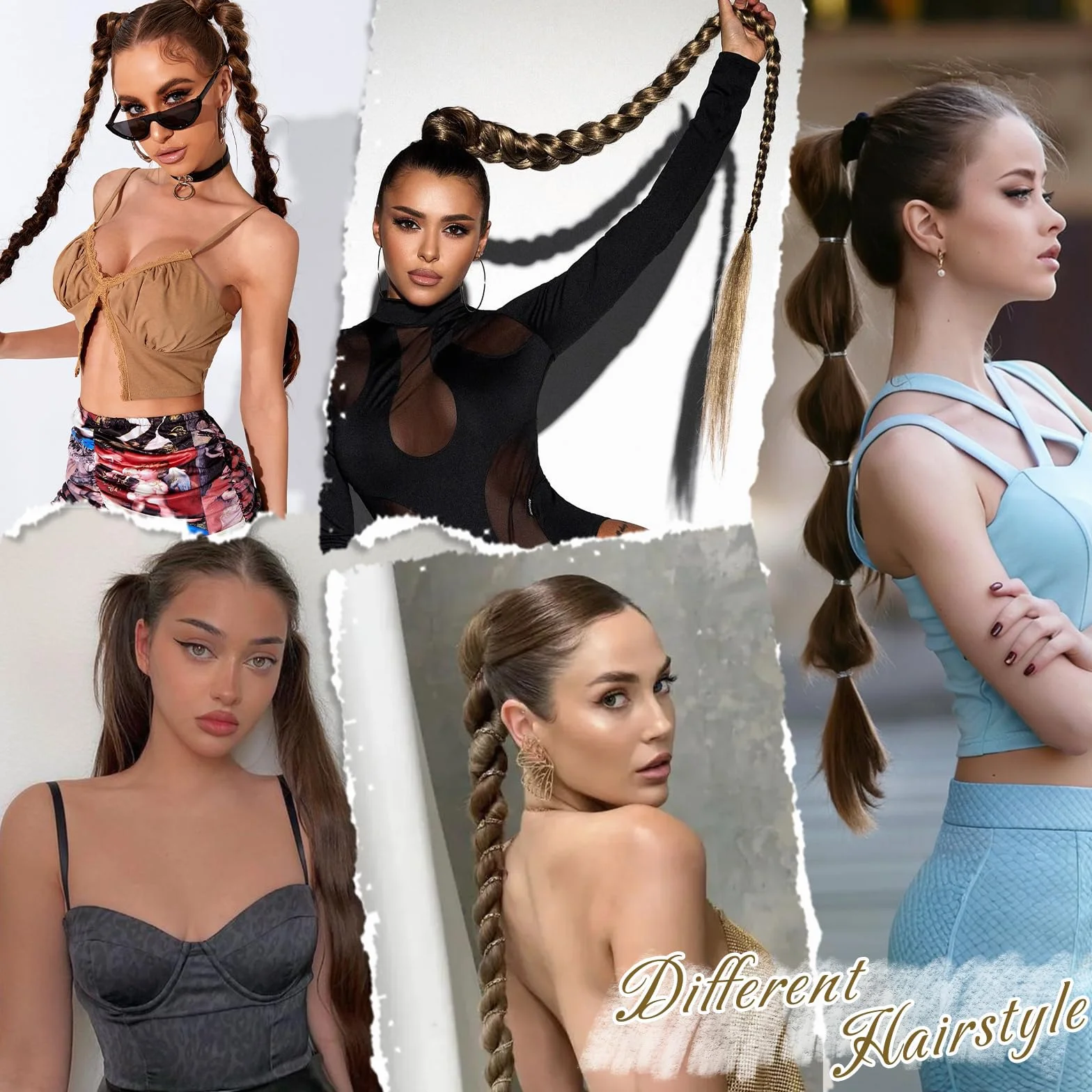 BARSDAR Extensiones de Cola de Caballo Trenzada 26"(66cm) Largo Lazo para el Cabello Recto Envoltura Alrededor DIY Peluca Sintética Suave para Mujeres