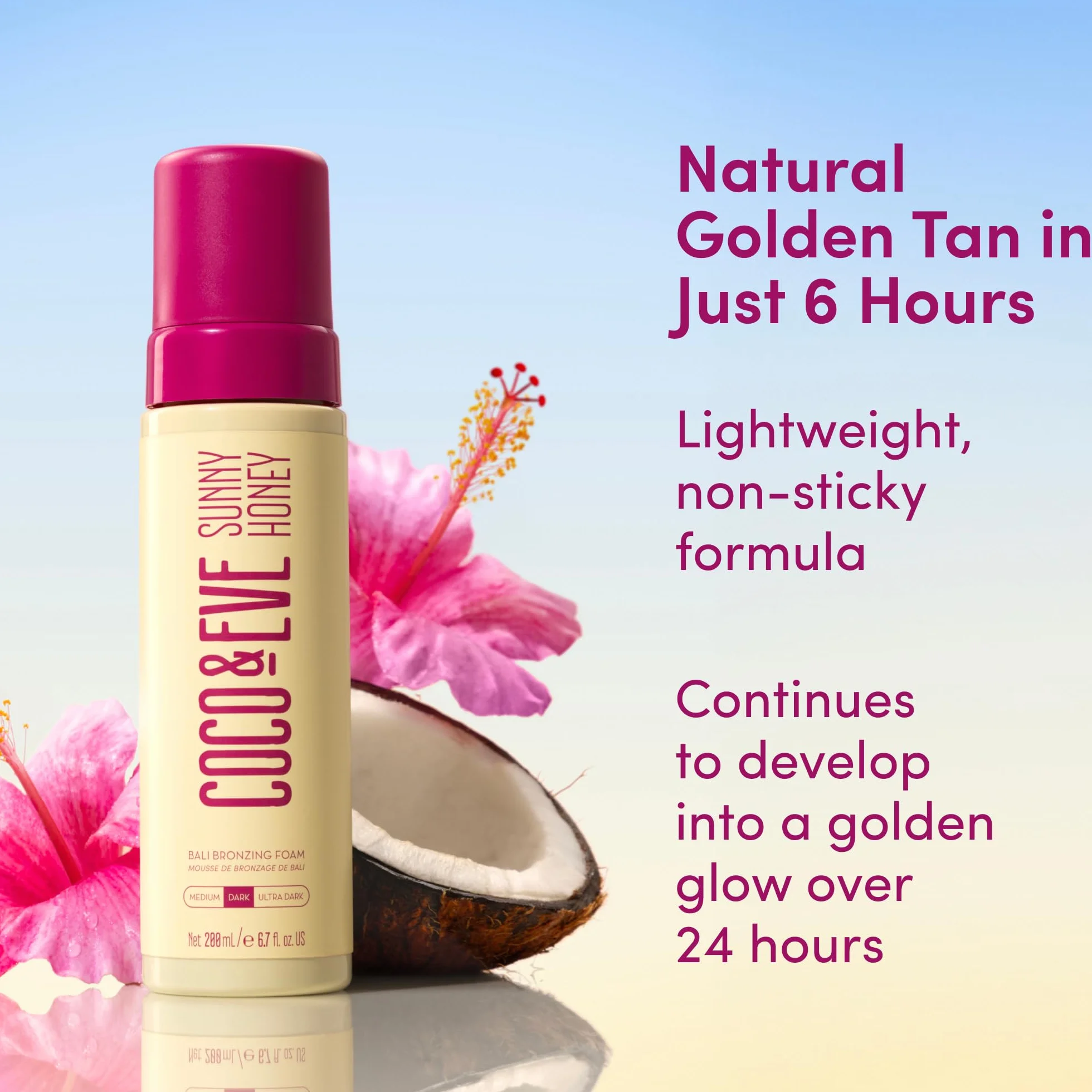 Coco & Eve Sunny Honey - Espuma autobronceadora de Bali - Anticelulitis y antienvejecimiento - Producto orgánico (Oscuro)