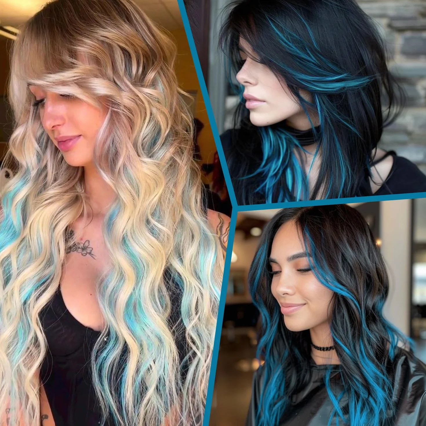 Extensiones Pelo Clip 55 cm Liso Largo (Azul Lago) 10 Piezas