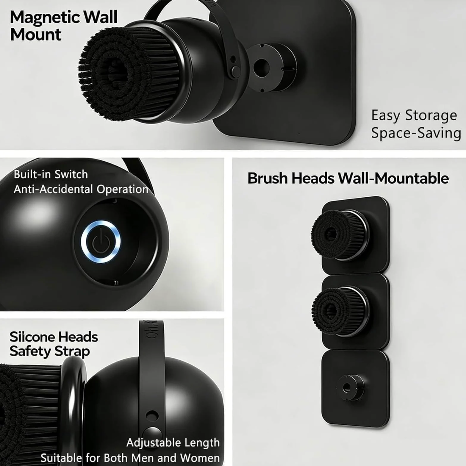 Cepillo Eléctrico para La Espalda para La Ducha, Cepillo Exfoliante De Pared/Mano, Ajuste De 2 Velocidades, con 2 Cabezales Reemplazables, Resistente Al Agua Ipx8, para El Baño Y La Limpieza