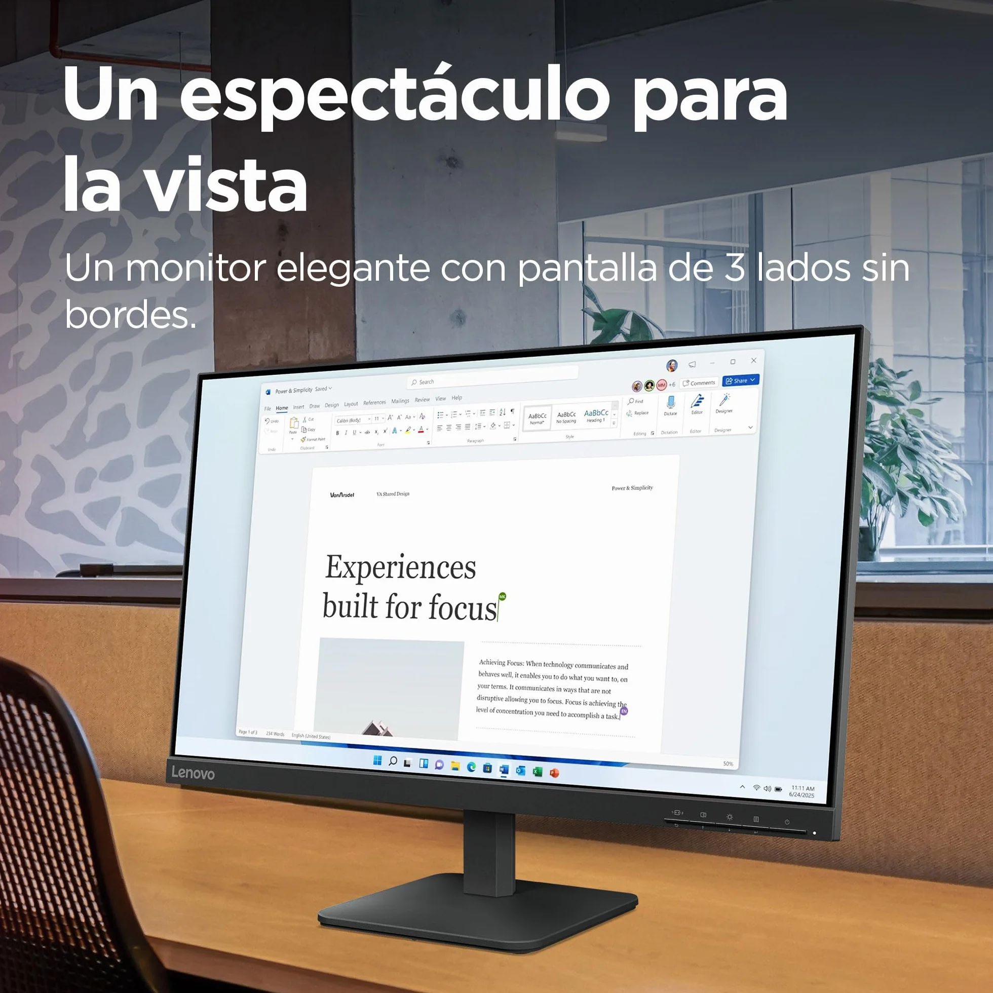 Lenovo L24-4e Monitor FHD 23.8" IPS 1920x1080 48-100Hz 4ms HDMI VGA VESA 100x100mm Inclinación Negro
