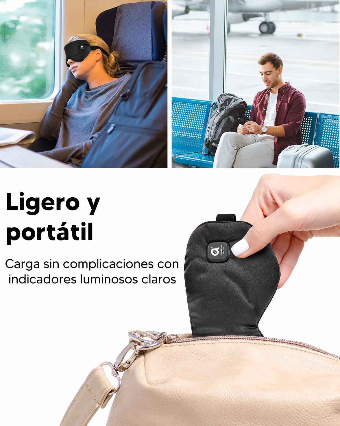 Arboleaf Antifaz Calor Ojos 3 Niveles Mascarilla Térmica Recargable USB-C Batería 1000mAh Bloqueo Luz Lavable