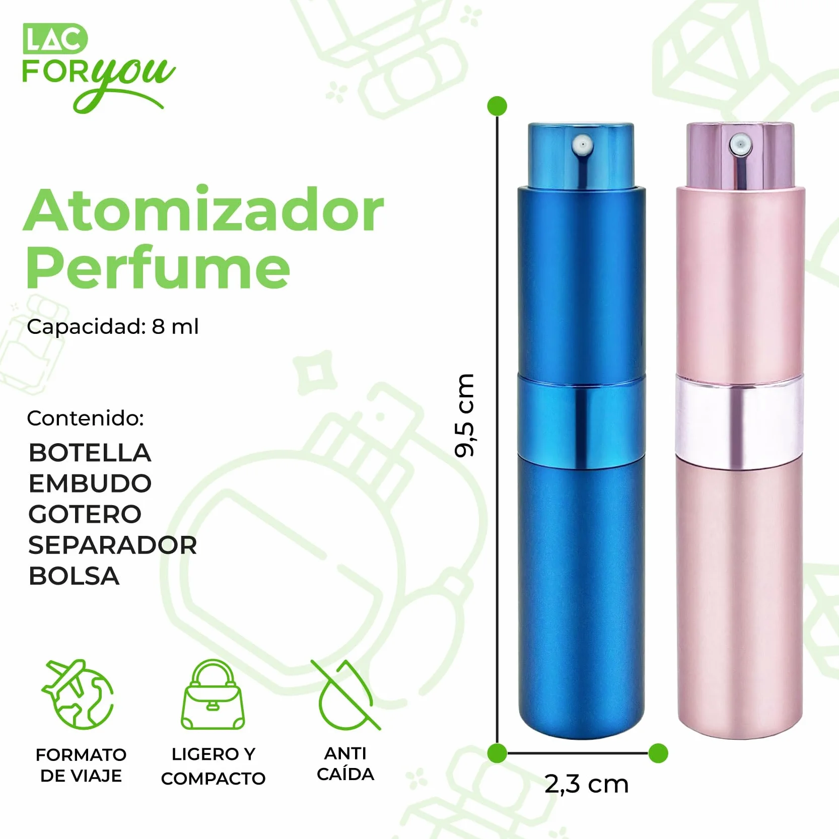 Atomizador Perfume Recargable 8ml - Decants Perfumes Dosificador Colonia Viaje - Azul y Rosa
